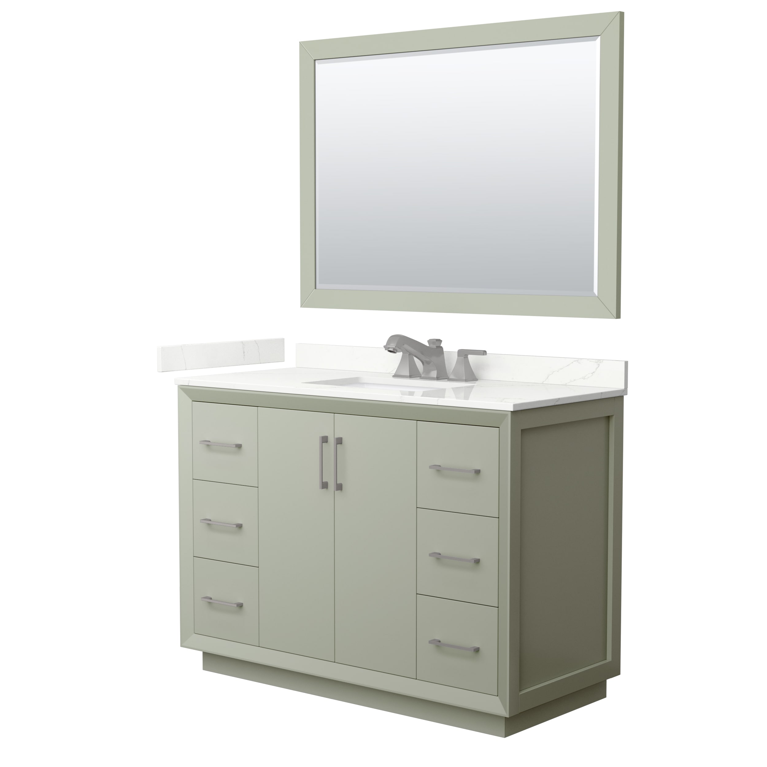 Wyndham Collection WCF414148SLGGTUS3M46 Strada 48-in Light Green Undermount Single Sink Bathroom Vanity with Giotto Quartz Top (Mirror Included)