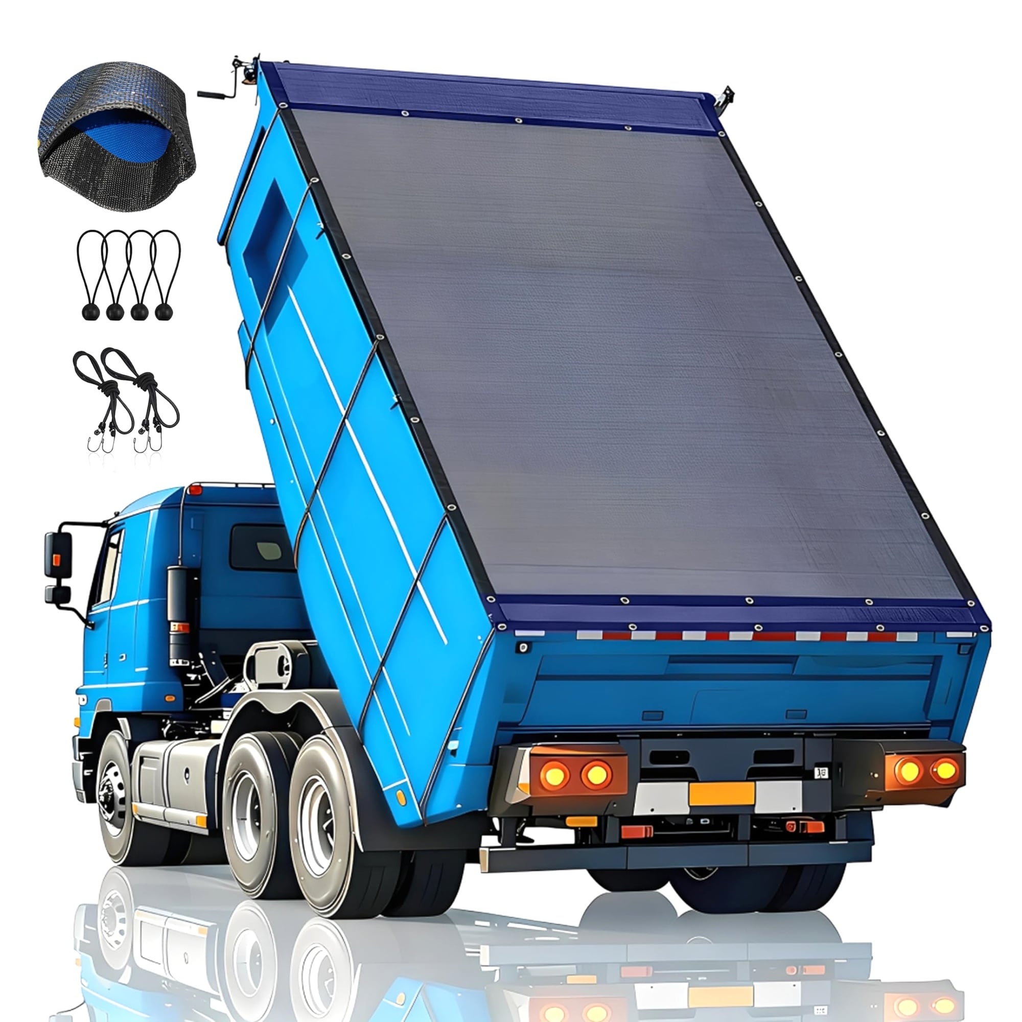 DYRCJ  Heavy Duty Mesh Tarp 7 feet by 16 feet Dump Trailer Cover with Reinforced PVC Pockets and Brass Grommets Windproof Tear Resistant Black