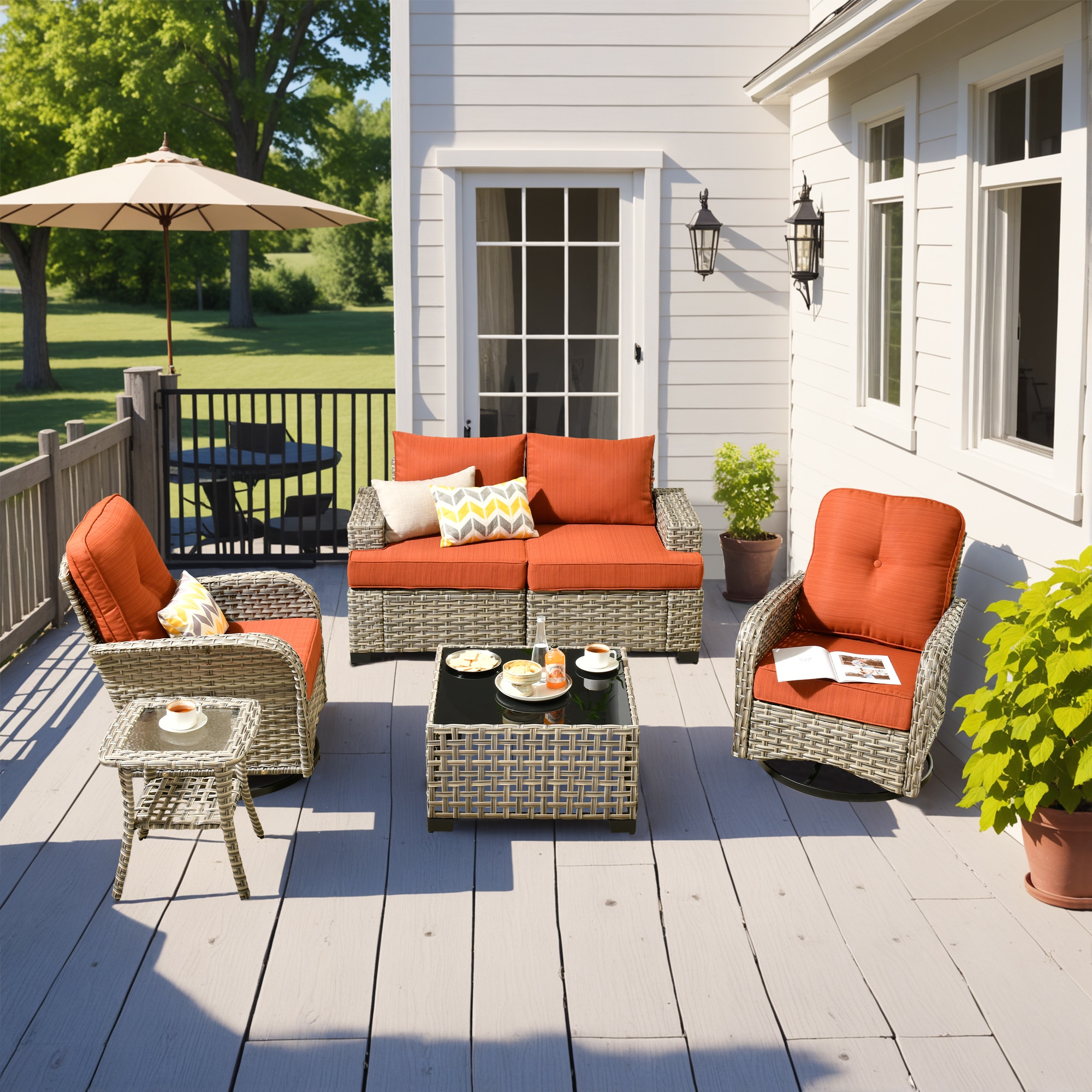 ALTRIGUS 6L-VYZTBS806-AL 6 -Piece Wicker Patio Sofa Conversation Set with Orange Cushions