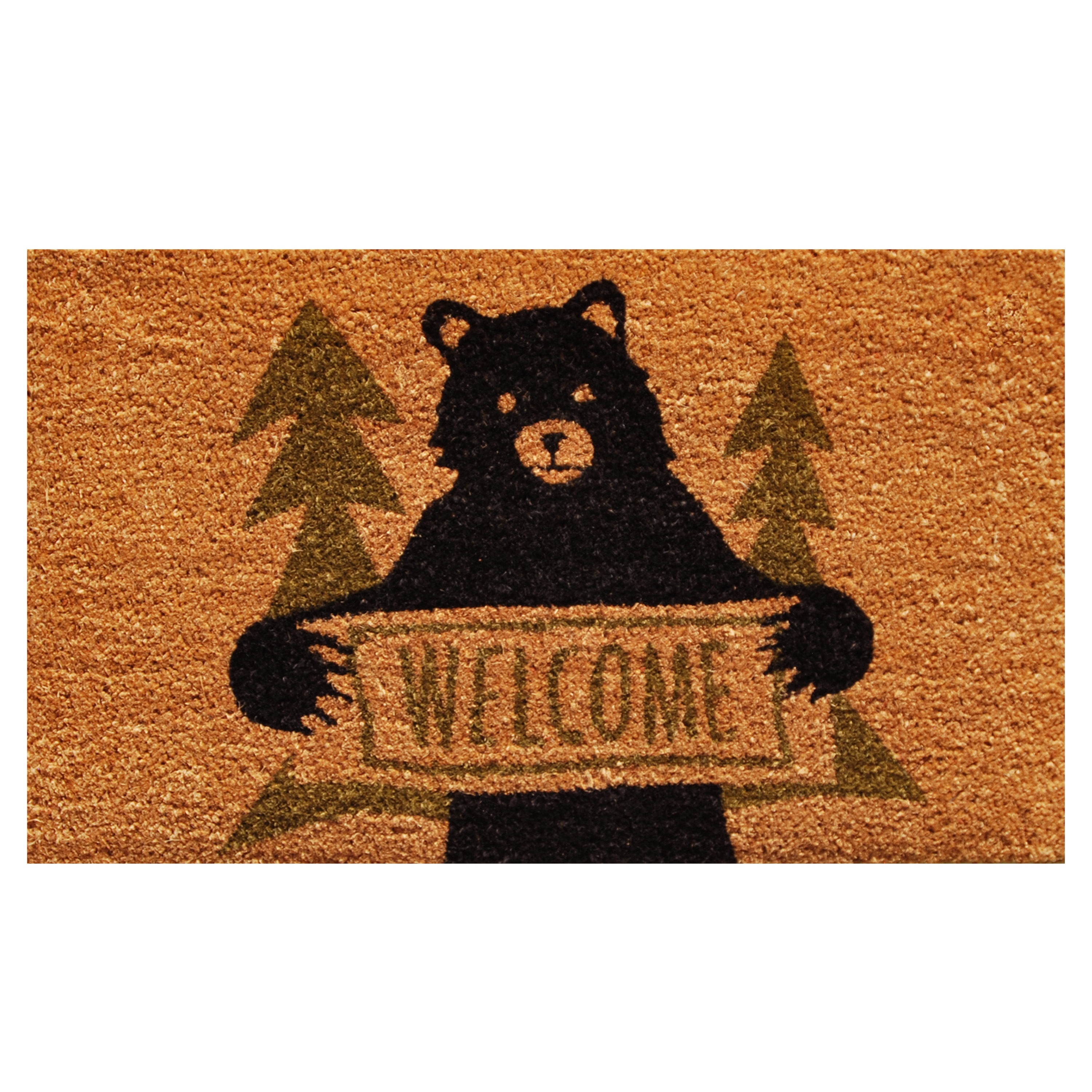 Callowaymills 122261729 1-1/2-ft x 2-1/2-ft Bear Greetings Coir/Vinyl Rectangular Indoor or outdoor Decorative Welcome Door mat