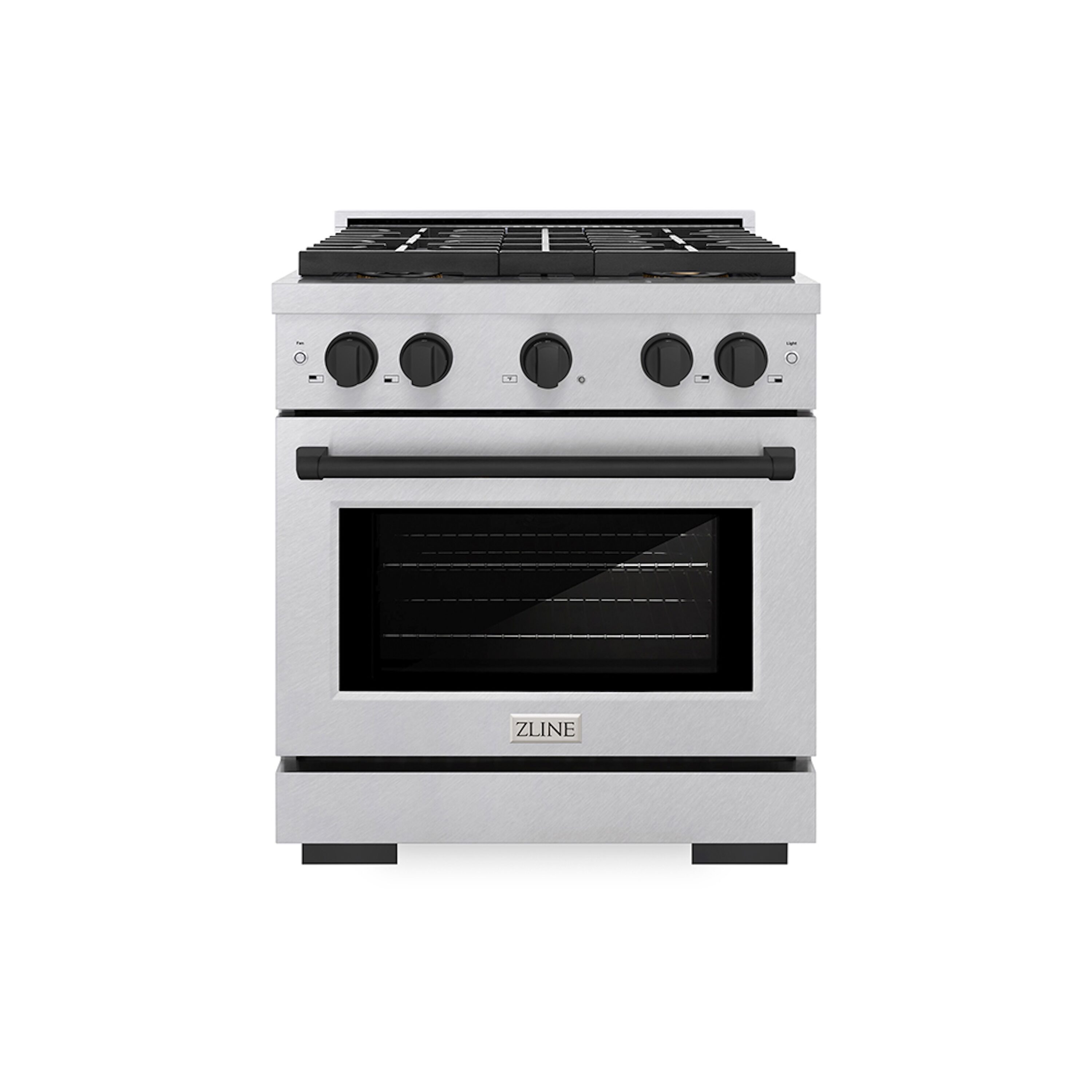 ZLINE KITCHEN & BATH PSDRSZ-30-MB Paramount 30-in Deep recessed 4 burners Convection Oven Freestanding Dual Fuel Range ( Satin Stainless Steel, Matte Black Accents )