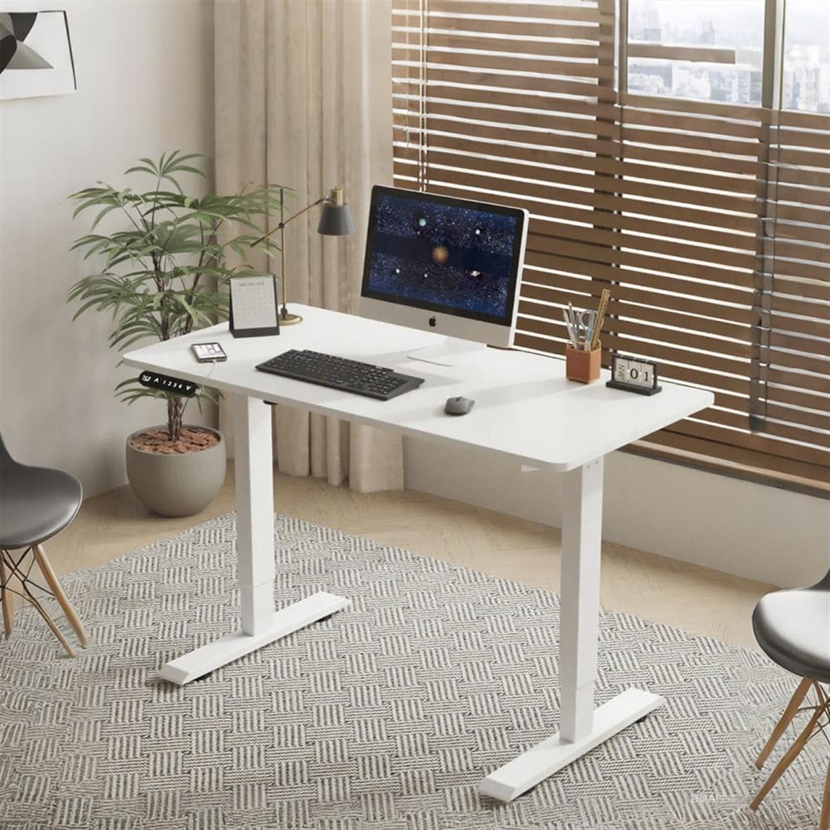 Choco Moon 55 Double Beam Electric Standing Desk Frame with Single Motor Sliced Board Adjustable White | 5351546112258