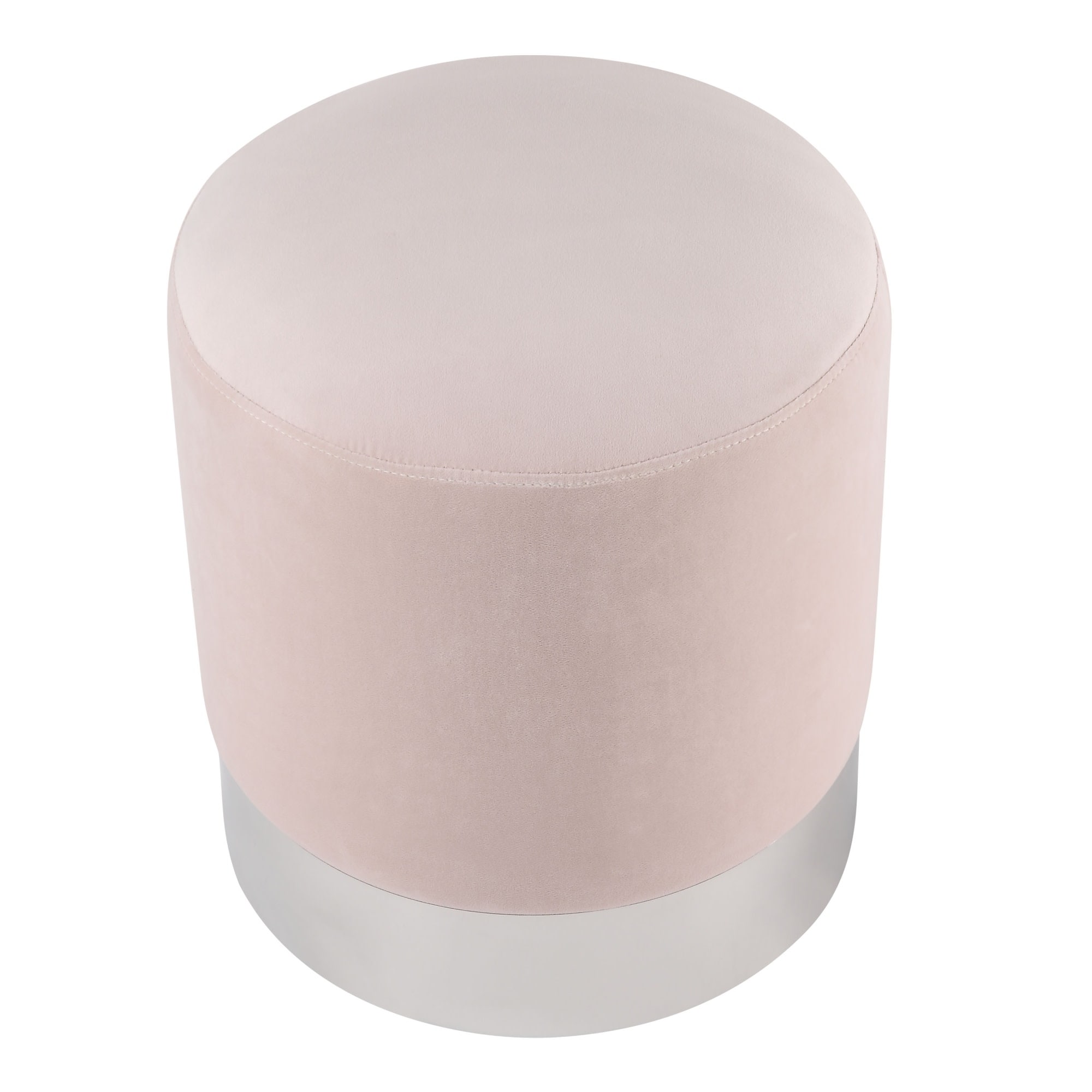 Inspired Home ON73-02BH-LS Caroline Modern Blush/Chrome Velvet Round Ottoman