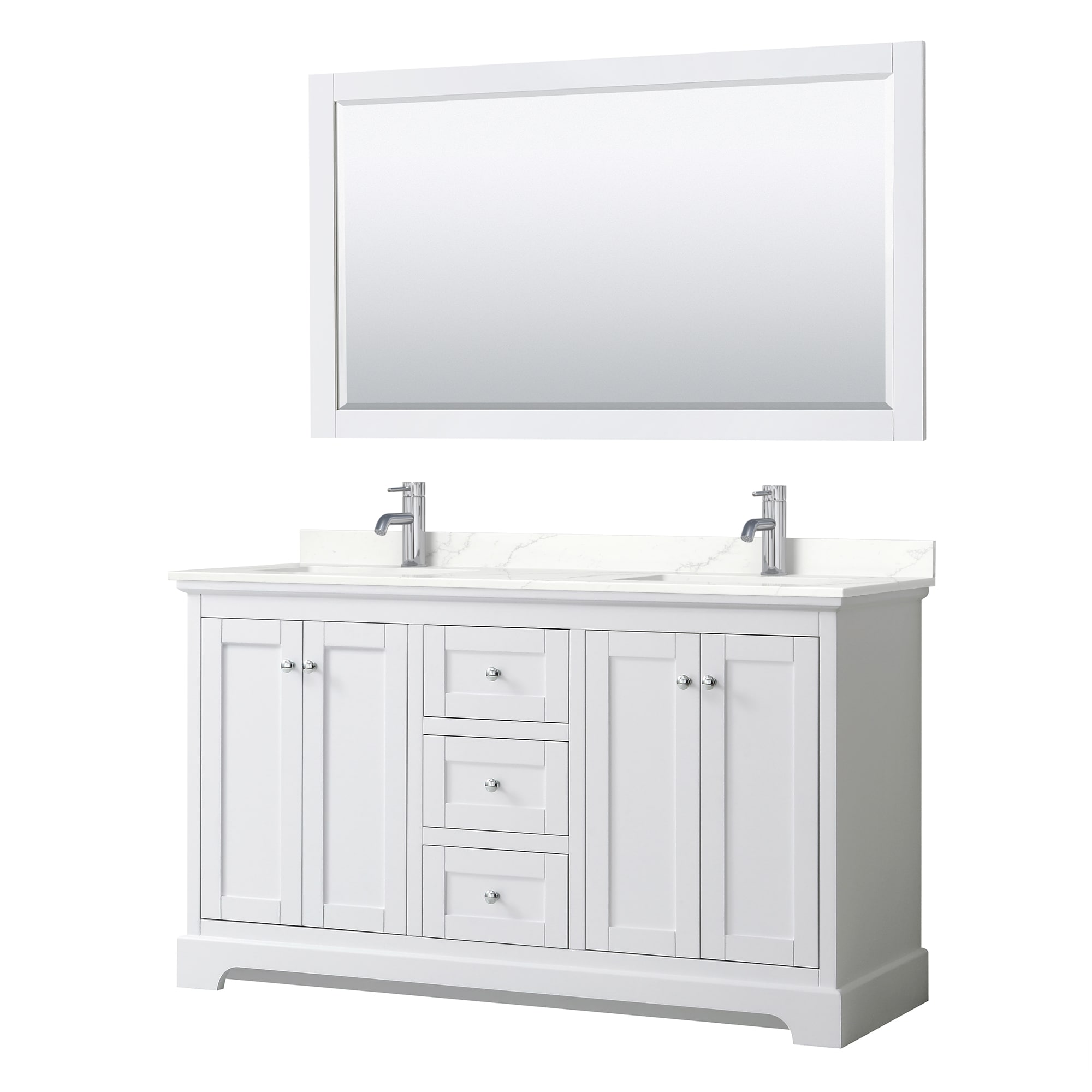 Wyndham Collection WCV232360DWHGTUNSM58 Avery 60-in White Undermount Double Sink Bathroom Vanity with Giotto Quartz Top (Mirror Included)
