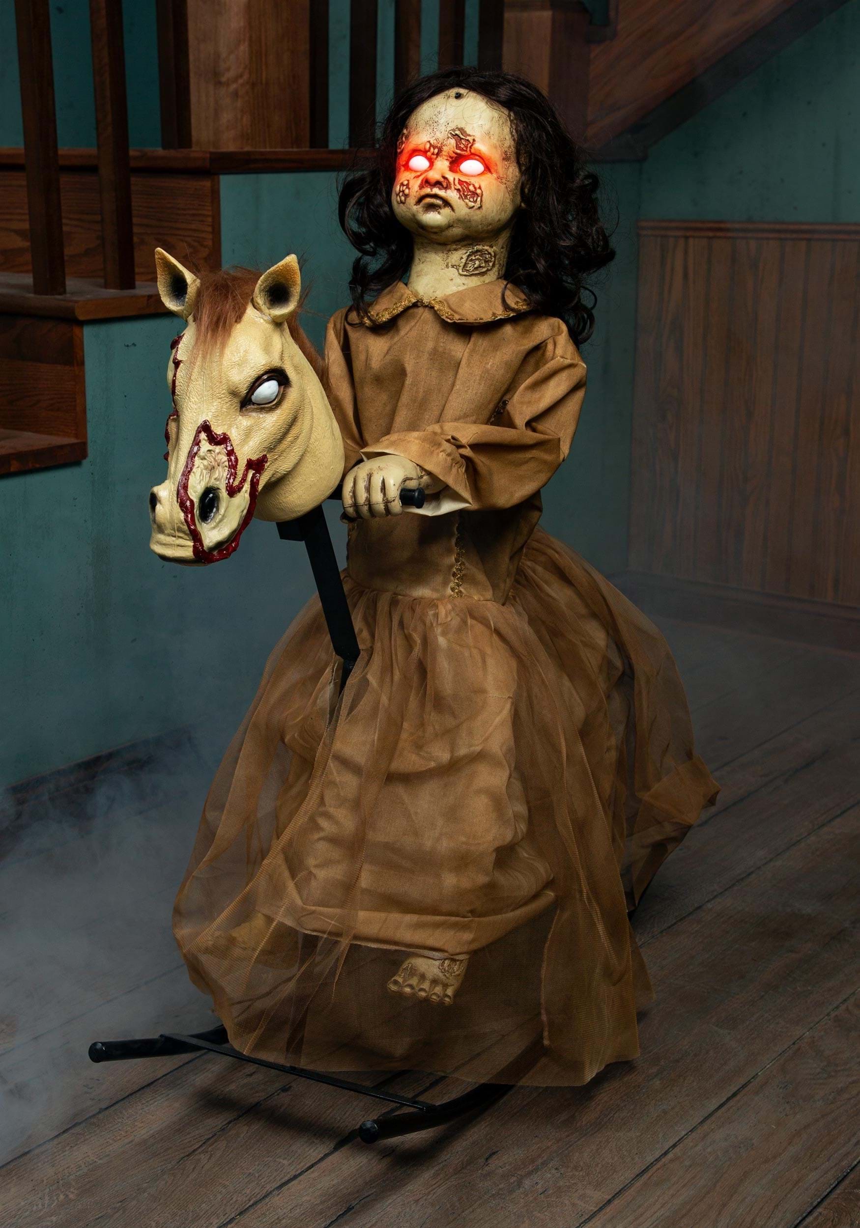 HalloweenCostumes.com FUN3280-ST FUN Costumes 3.5FT Animated Rocking Horse with Talking Doll Prop Standard