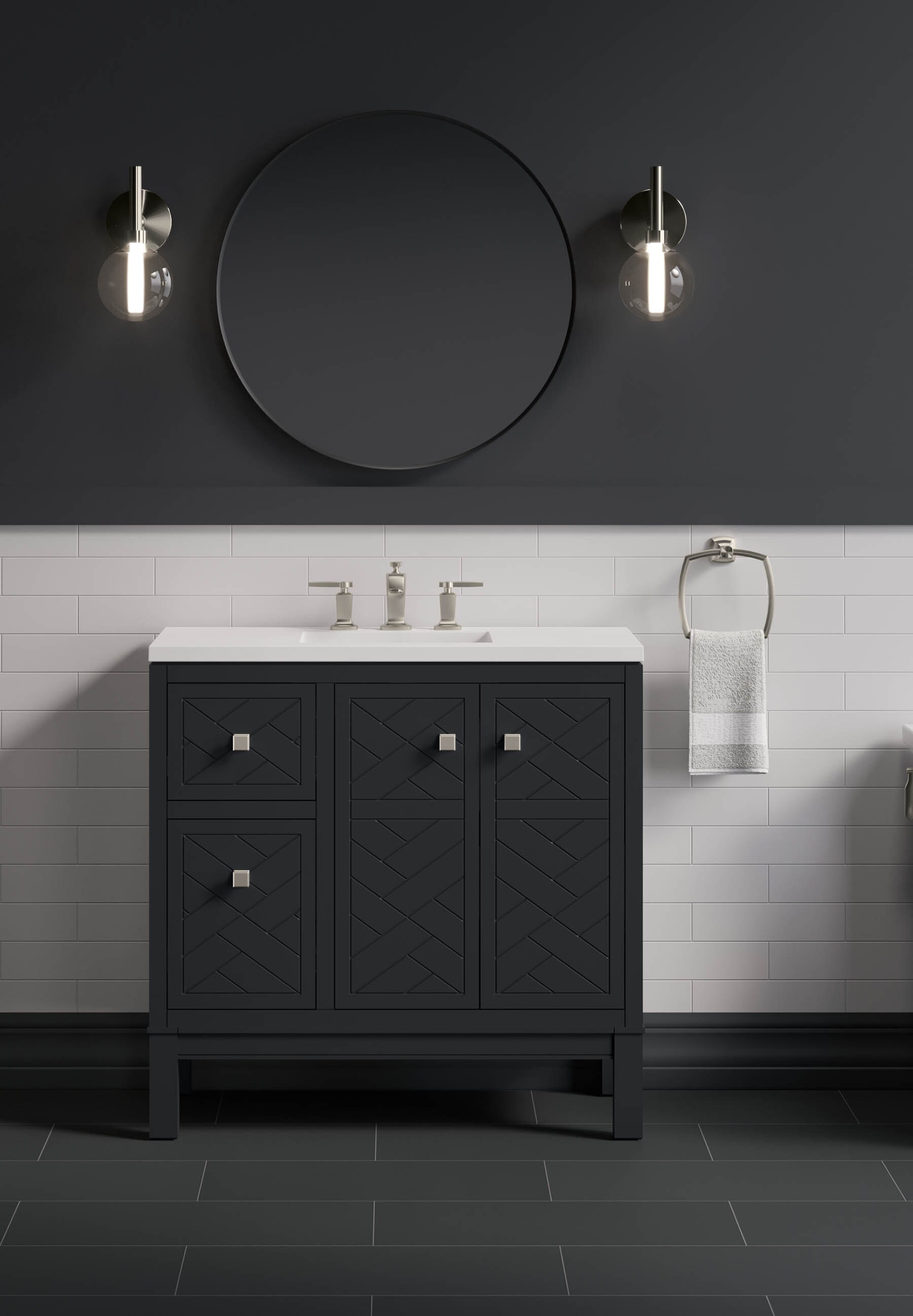 KOHLER 33531-ASB-1WX Beauxline 36-in Slate Grey Undermount Single sink Bathroom Vanity with Slate Grey Quartz Top