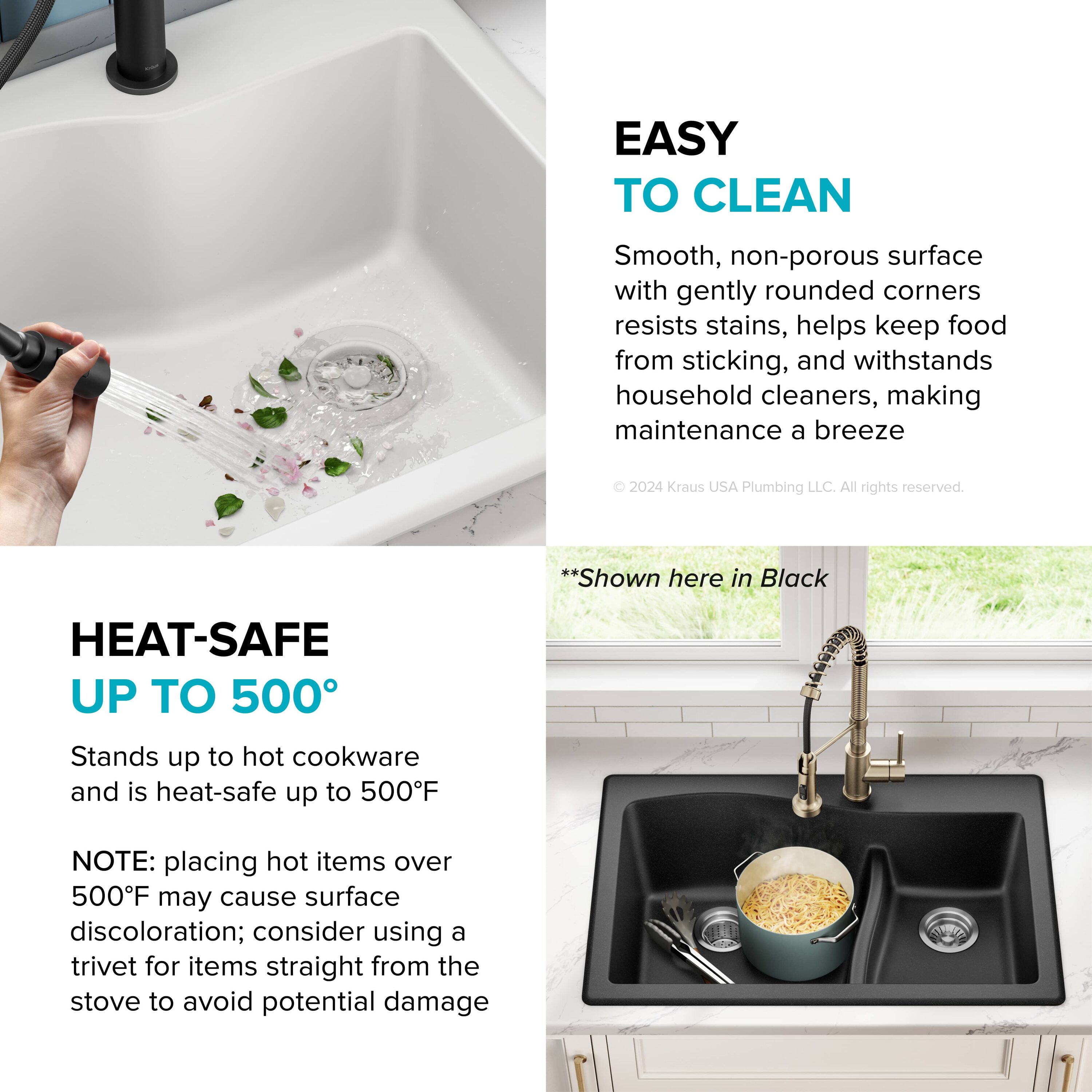 White Granite 33" Dual Bowl Drop-In Kitchen Sink