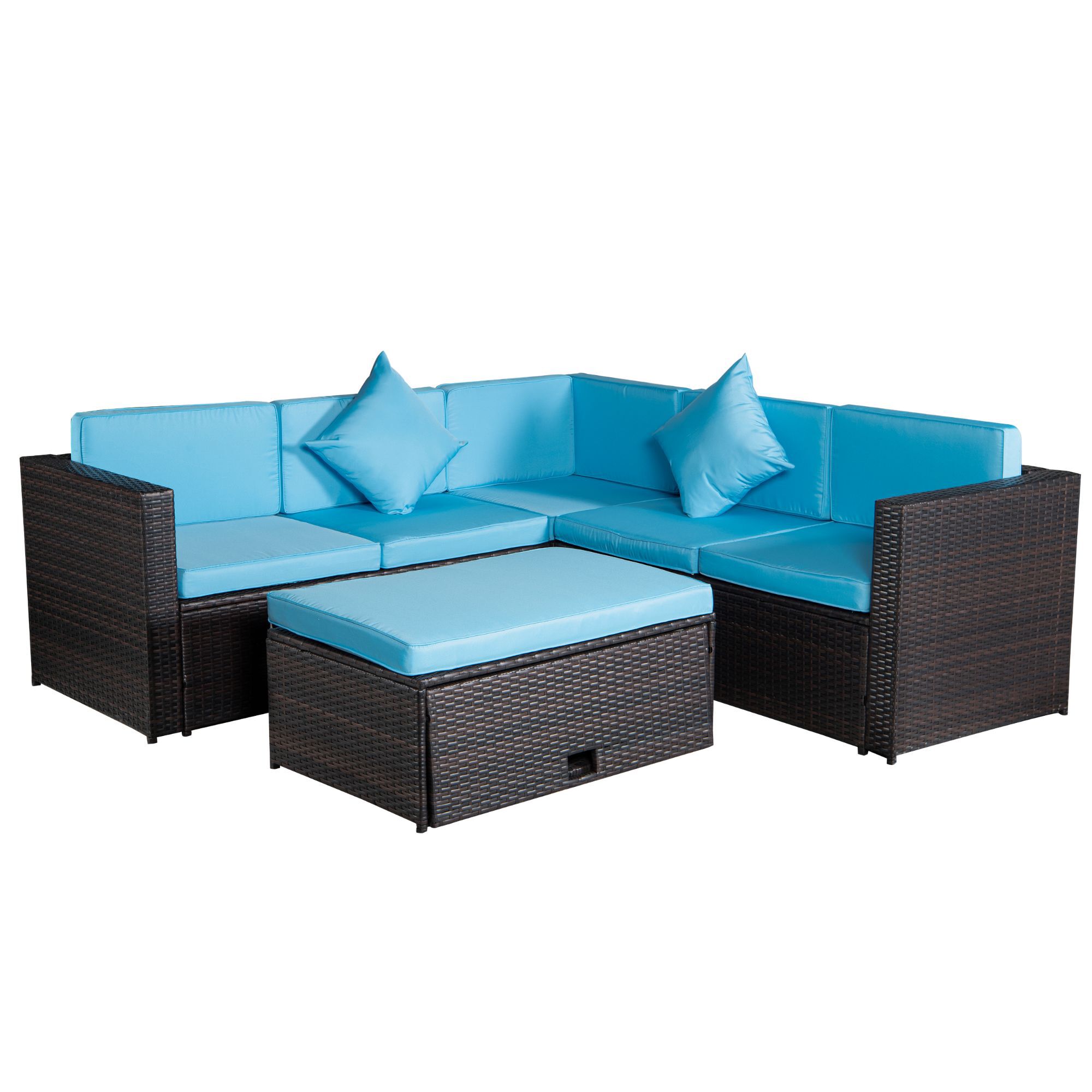 Flynama YC-V-W685-S00004 4-Piece Outdoor patio Wicker Deep seating Sectional conversation set with Blue Cushions