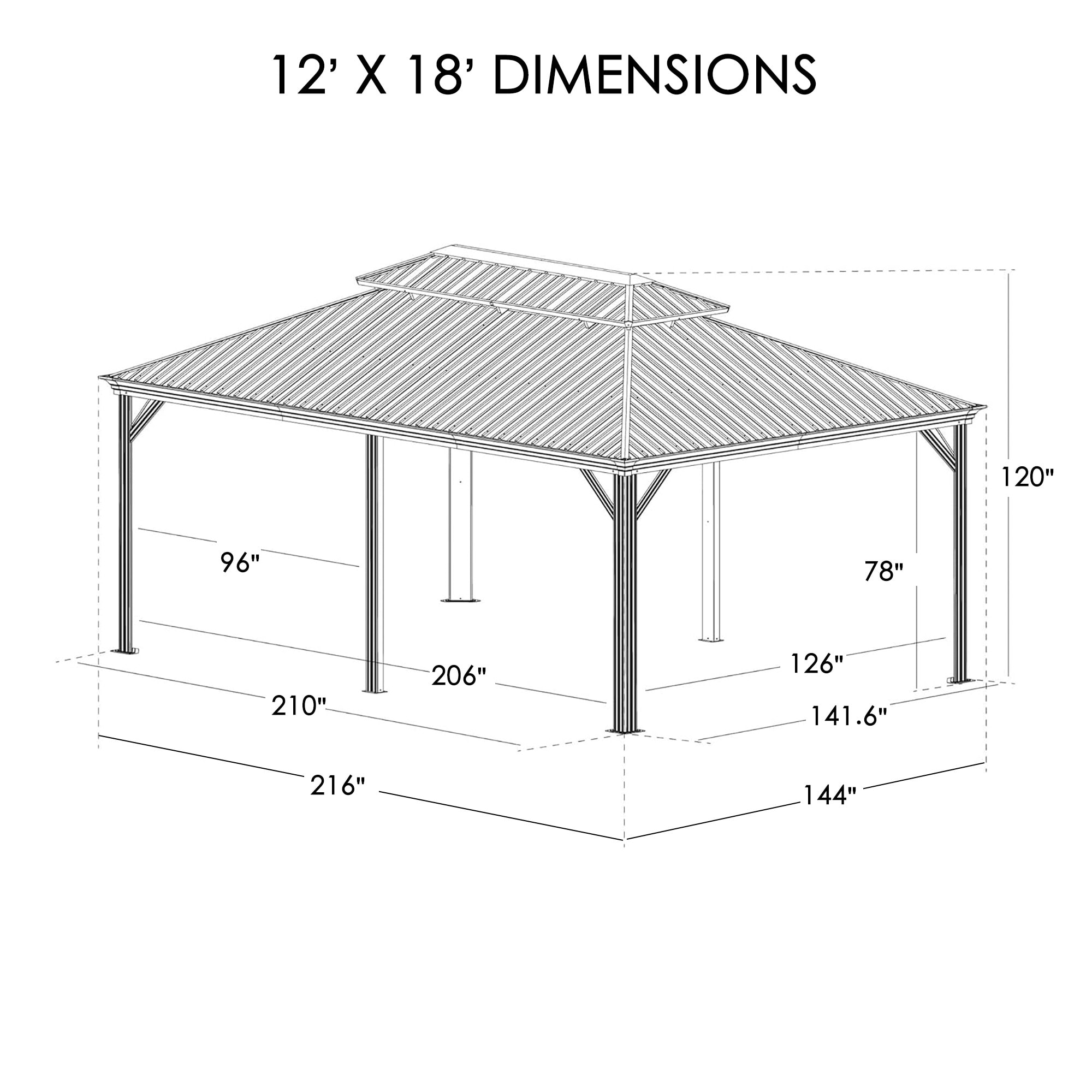 Kozyard 12-ft x 18-ft Gazebo Square Dark Brown Metal Steel Roof Gazebo ...