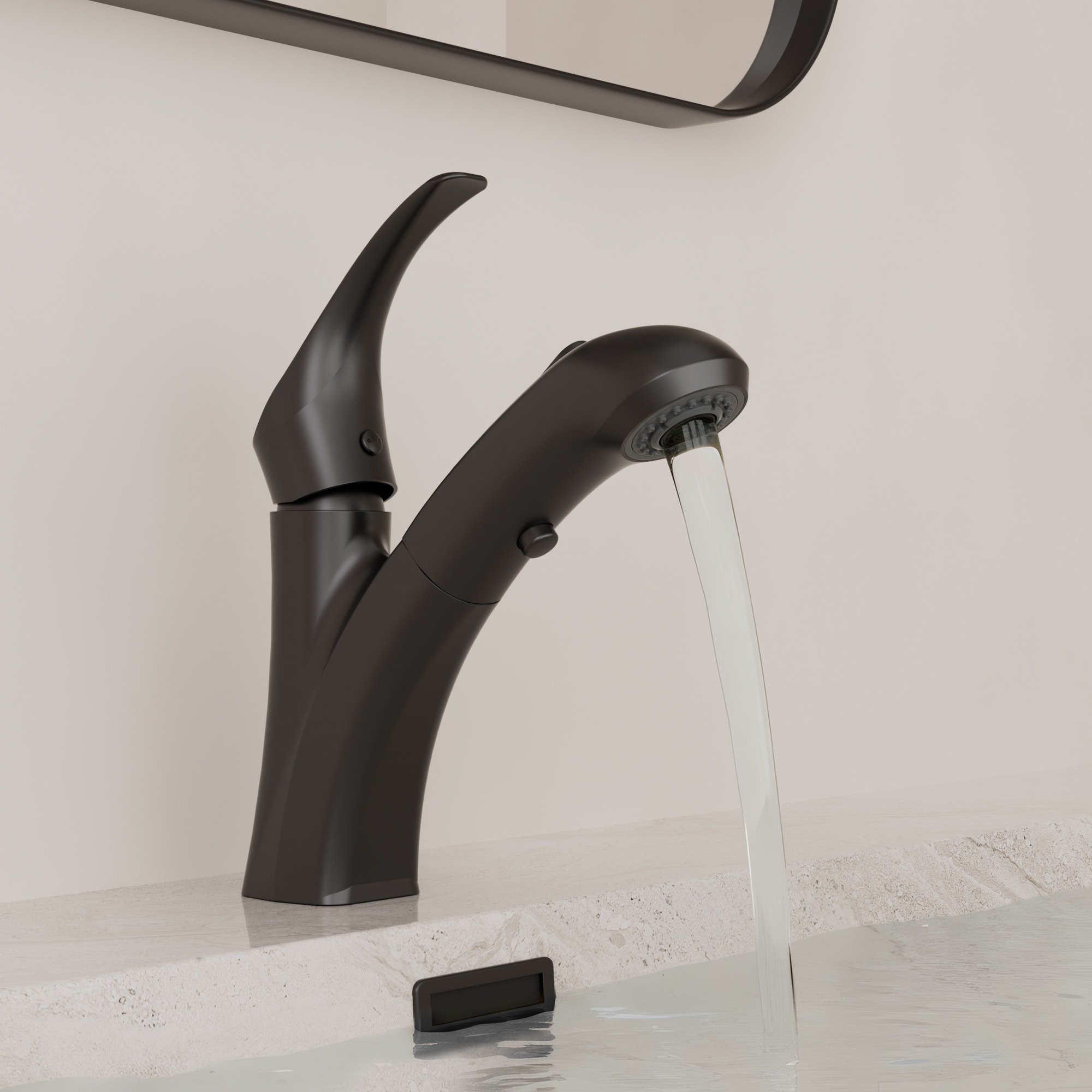 YAWWALK -  Matte Black Pull-Out 2-Function Sprayer Single Hole 1-Handle with Aerator and Pop-Up D...