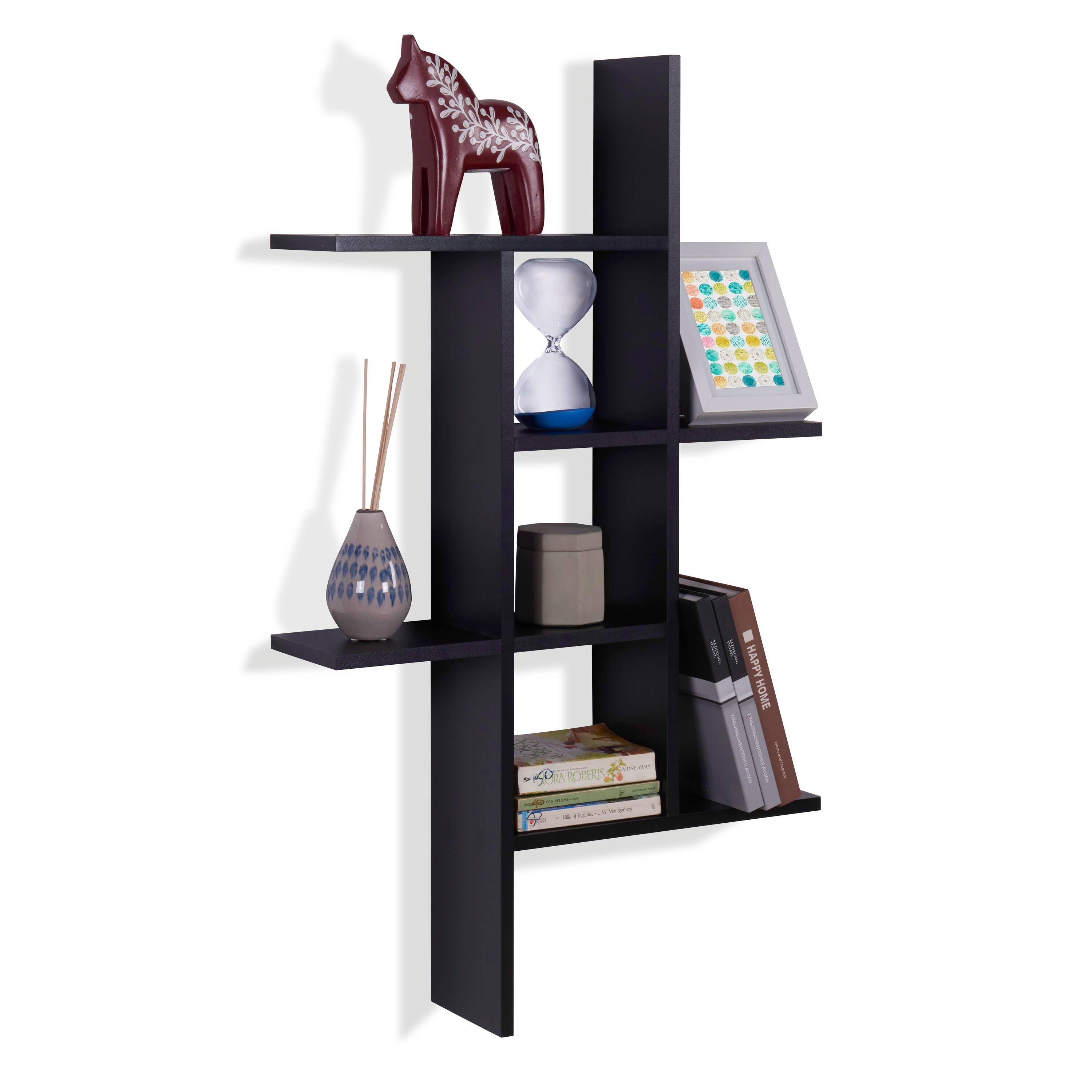 Danya B. 24-in L X 5.75-in D X 40-in H Black Angular Tiered Shelf (4 