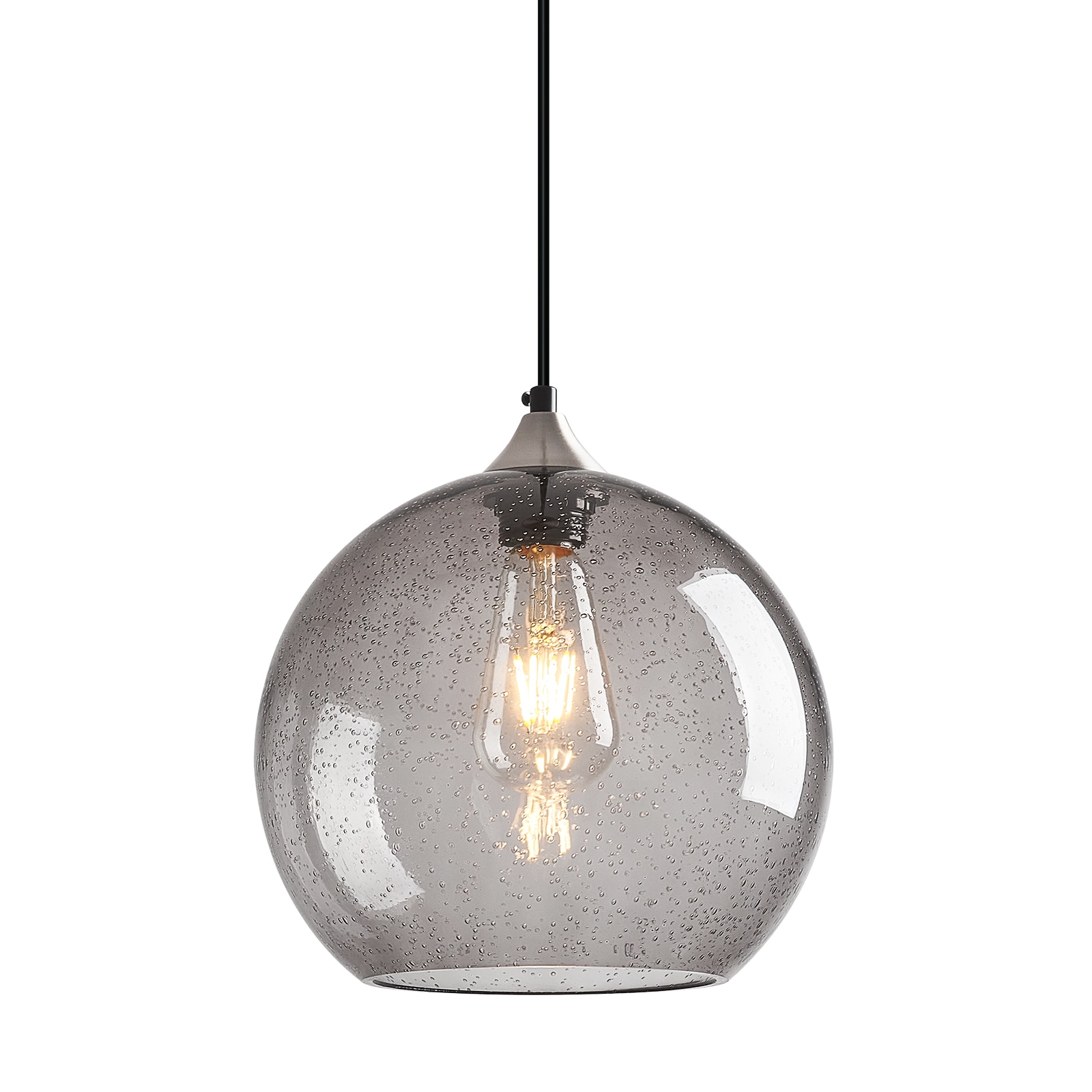 ZHLLMQ Pendant 1-Light Modern Light Grey Seeded Glass Globe Non Integrated LED 9.84in Kitchen Island Hardwired Adjustable Pendant Light