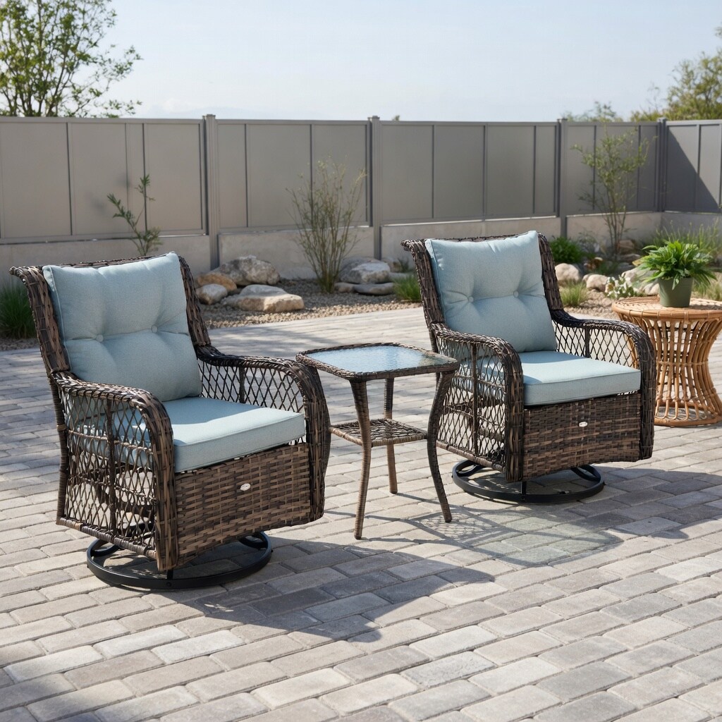 VERYKE 3Piece Outdoor Swivel Rocker Set with Tempered Glass Side Table ...