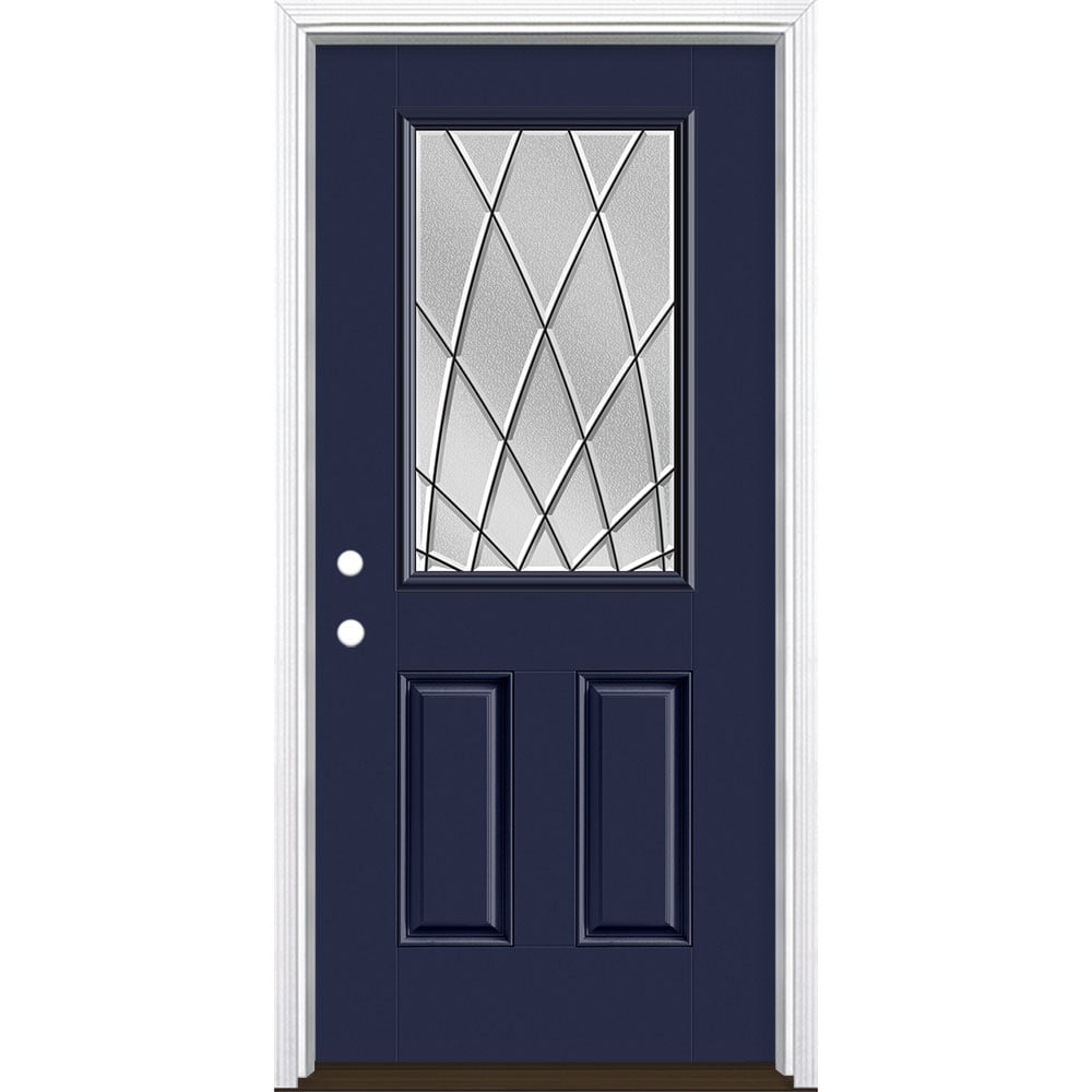 Masonite 3423560 Ventata 36-in x 80-in x 4-9/16-in Fiberglass Half lite Right-hand inswing Eclipse Painted Prehung Single door Front Door with Brickmould Insulating core Decorative glass