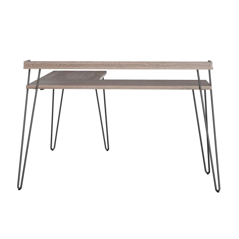 Haven Distressed Gray Oak L-Shaped Computer Desk with Riser