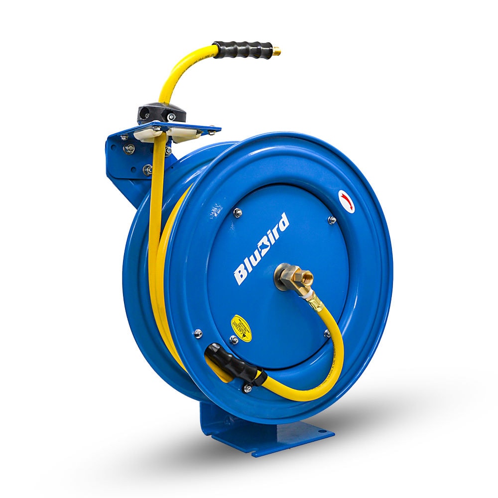 OIL SHIELD OSRHD3850 Heavy Duty Retractable Air Hose Reel with 3/8-in x 50-ft Class-A Rubber Air Hose, 3-ft Lead In Hose, Single Arm