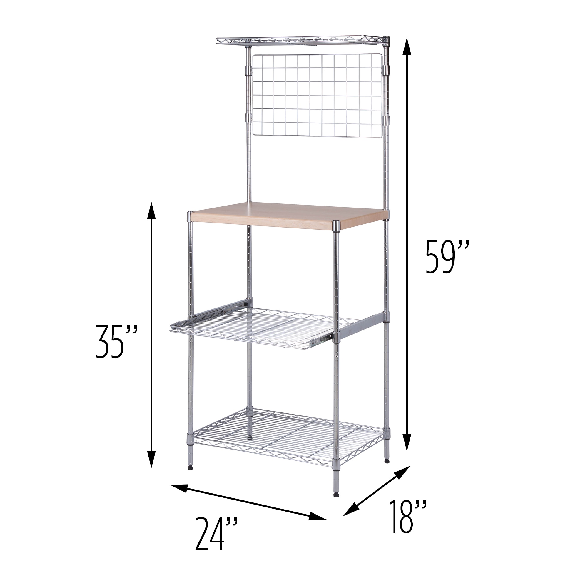 Adjustable Gray Steel Kitchen Rack with Wire Grid Shelves