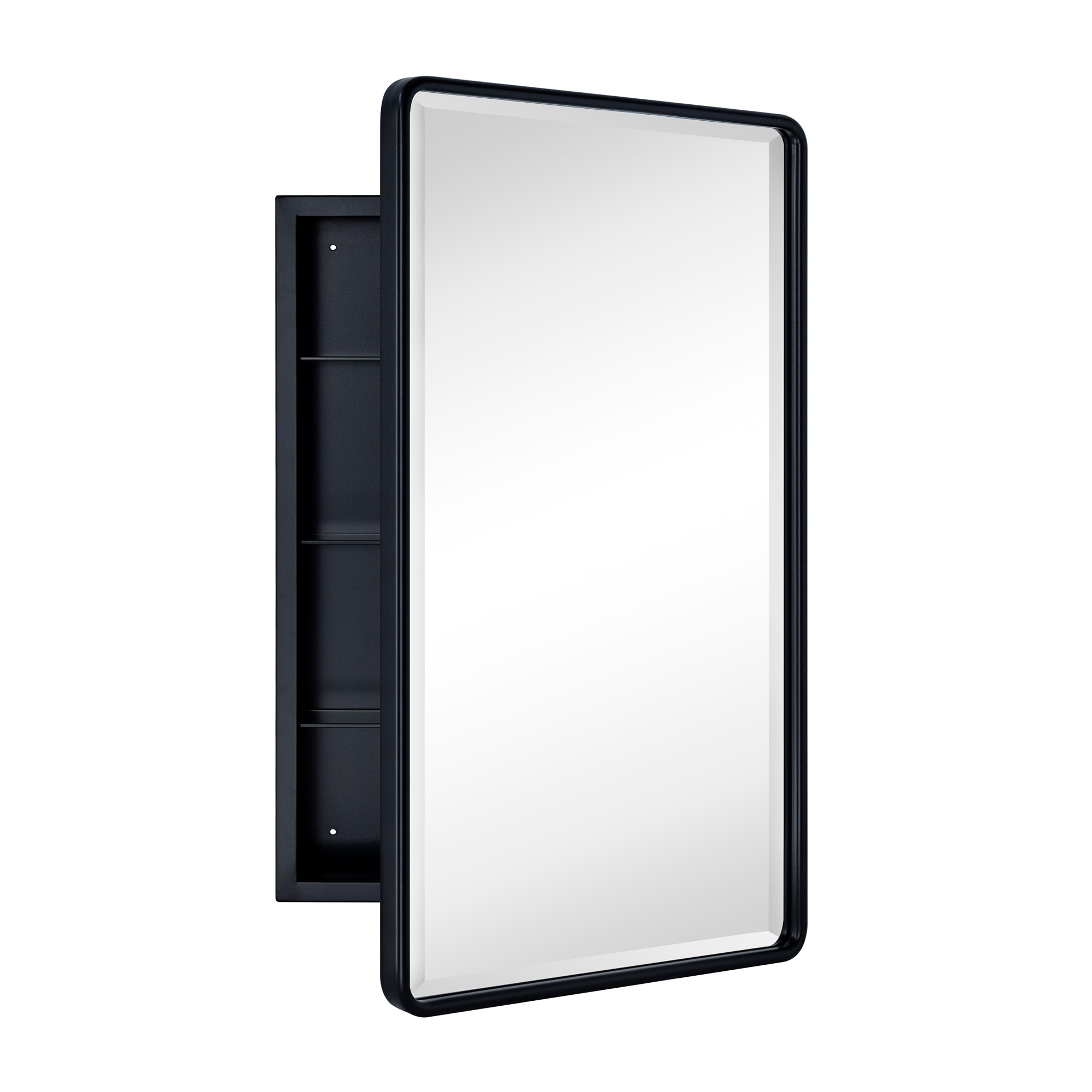 TEHOME 16.5-in x 27.5-in Surface Mount Matt Black Mirrored Medicine Cabinet