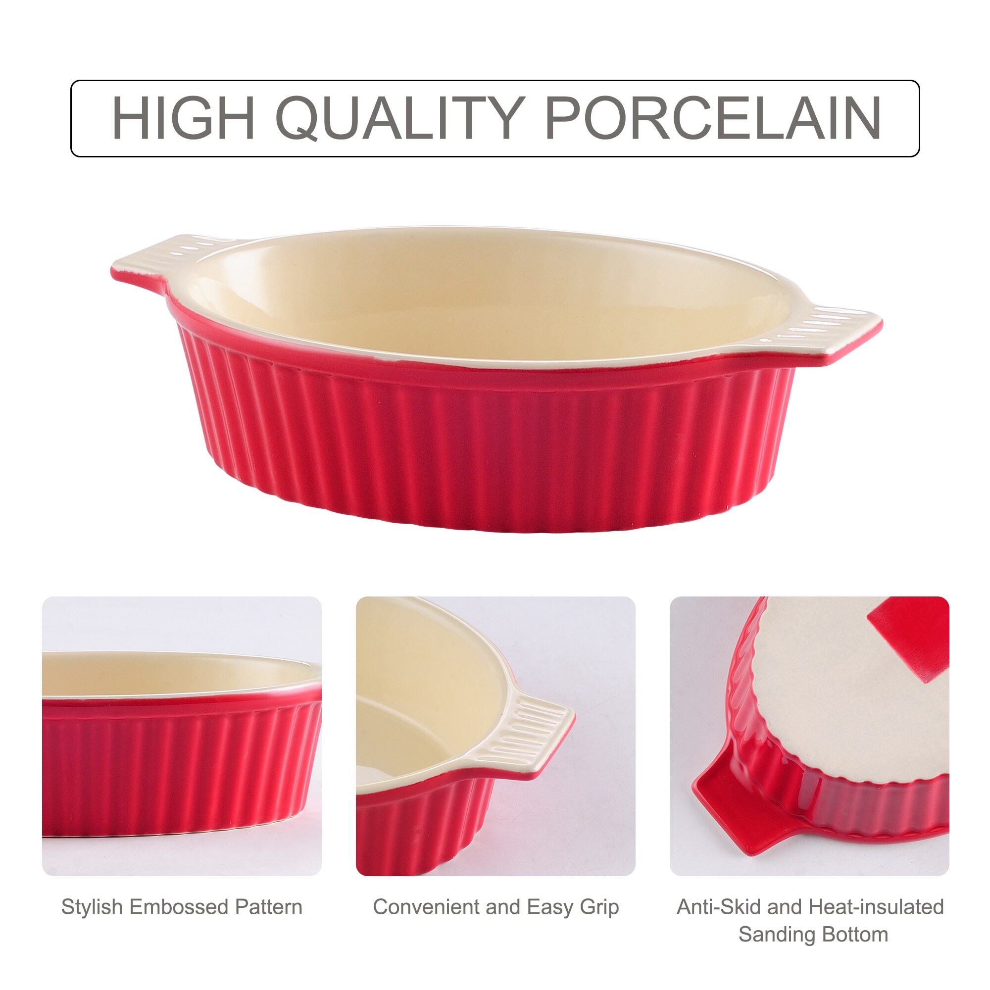 MALACASA Red 2-Piece Ceramic Bakeware Set at