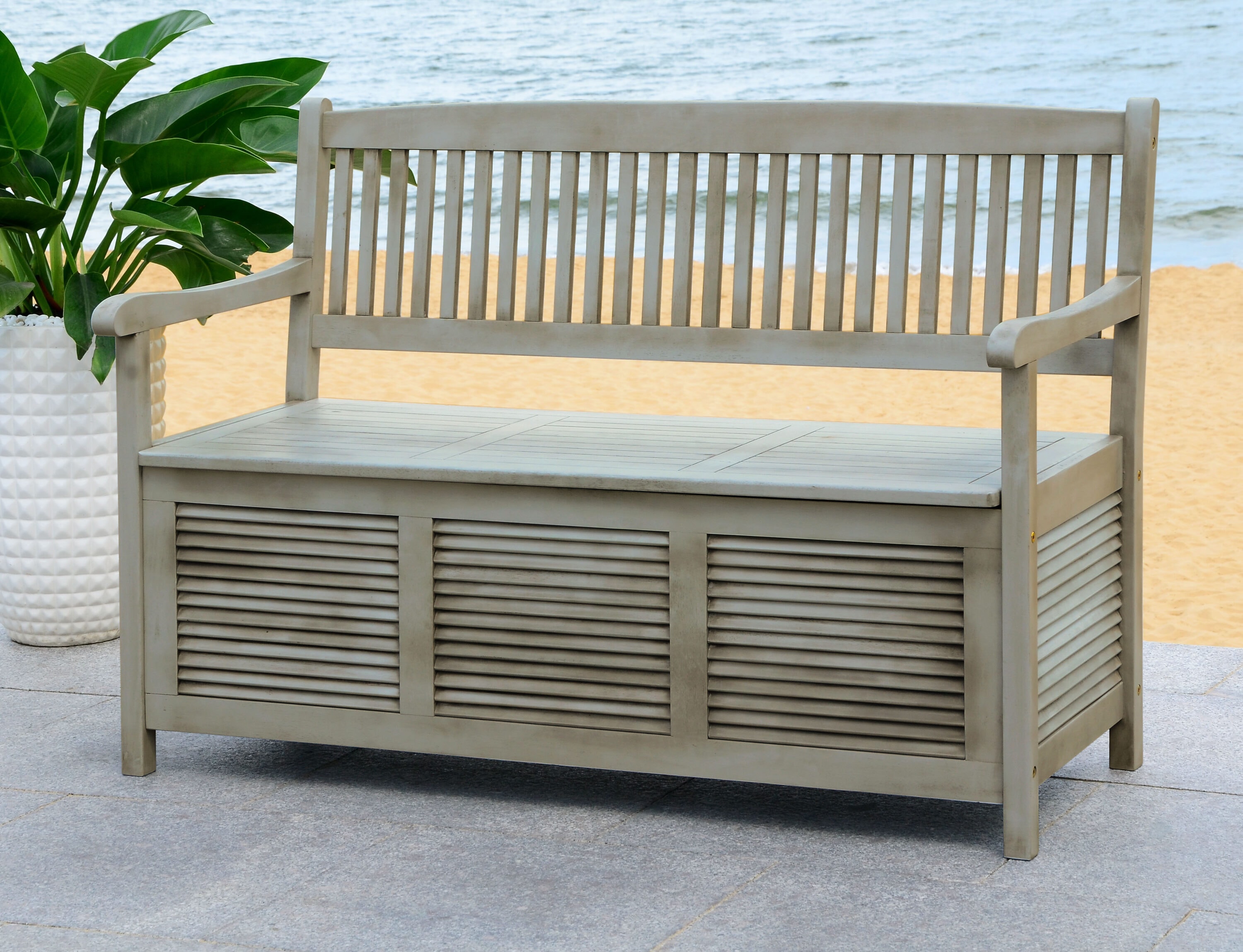 Transitional Gray Acacia Wood Storage Bench - 50"