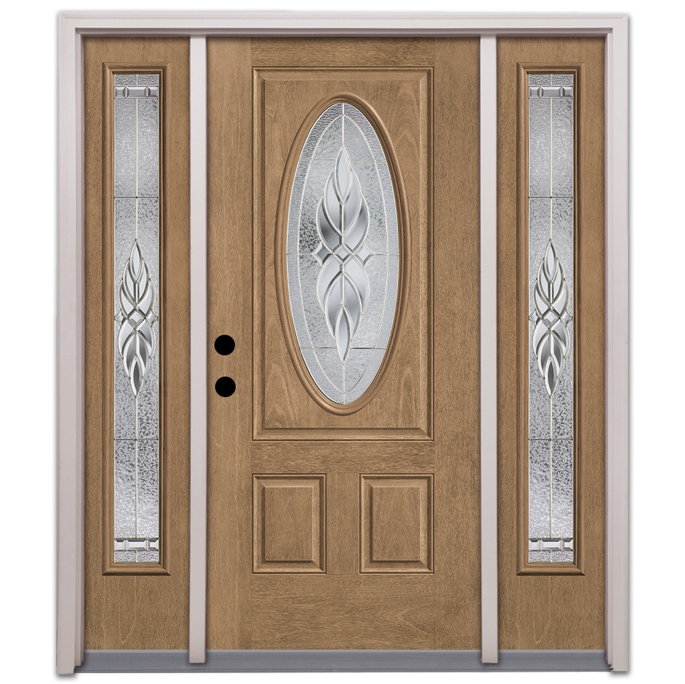 Therma-Tru Varissa 68-in x 80-in x 6-9/16-in Fiberglass Oval Lite Right-Hand Inswing Beechwood Stained Prehung Front Door with Sidelights with -  TT649622SOS