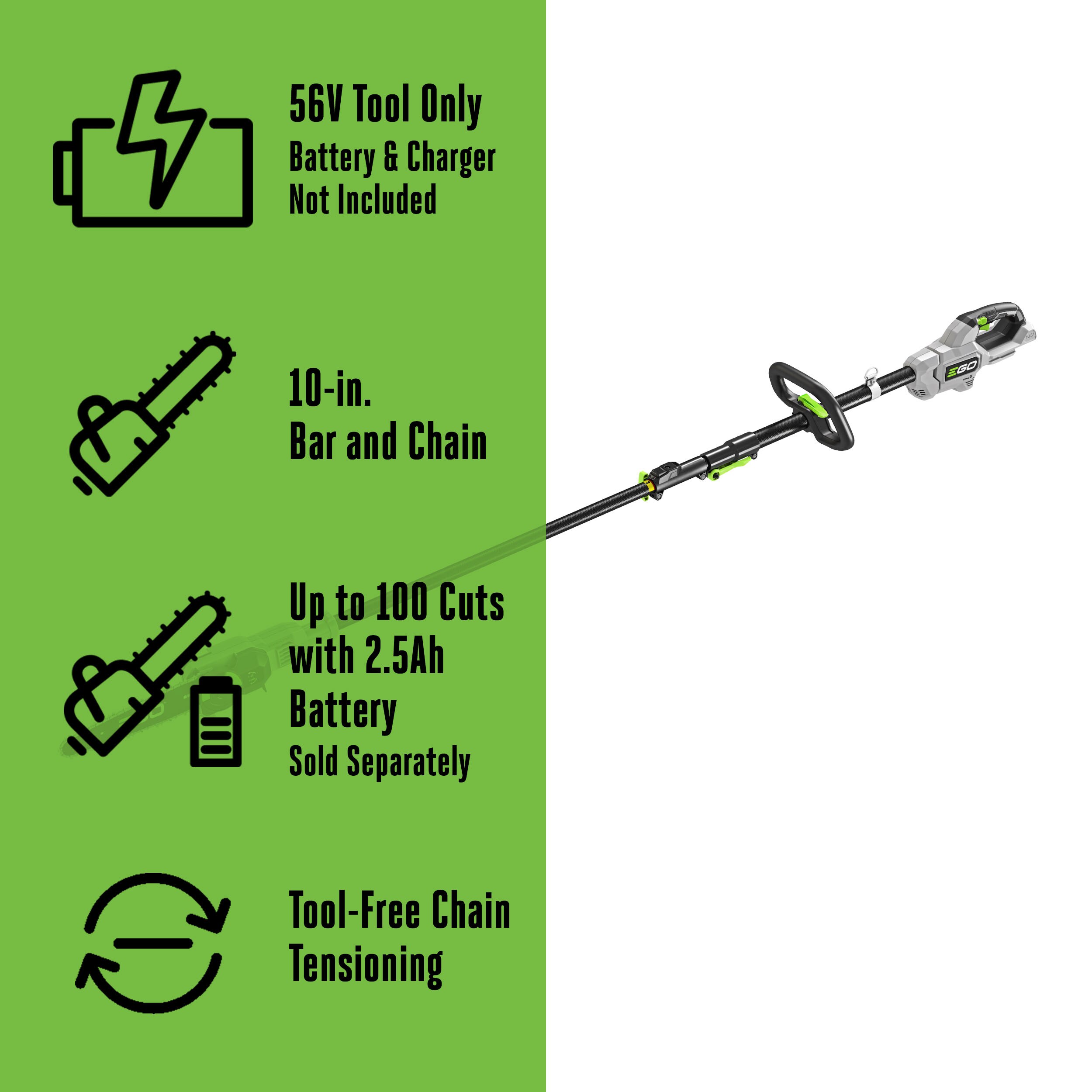 EGO POWER+ Telescopic Carbon Fiber Shaft with LED Cut Line 56-volt 10.0-in Battery Pole Saw