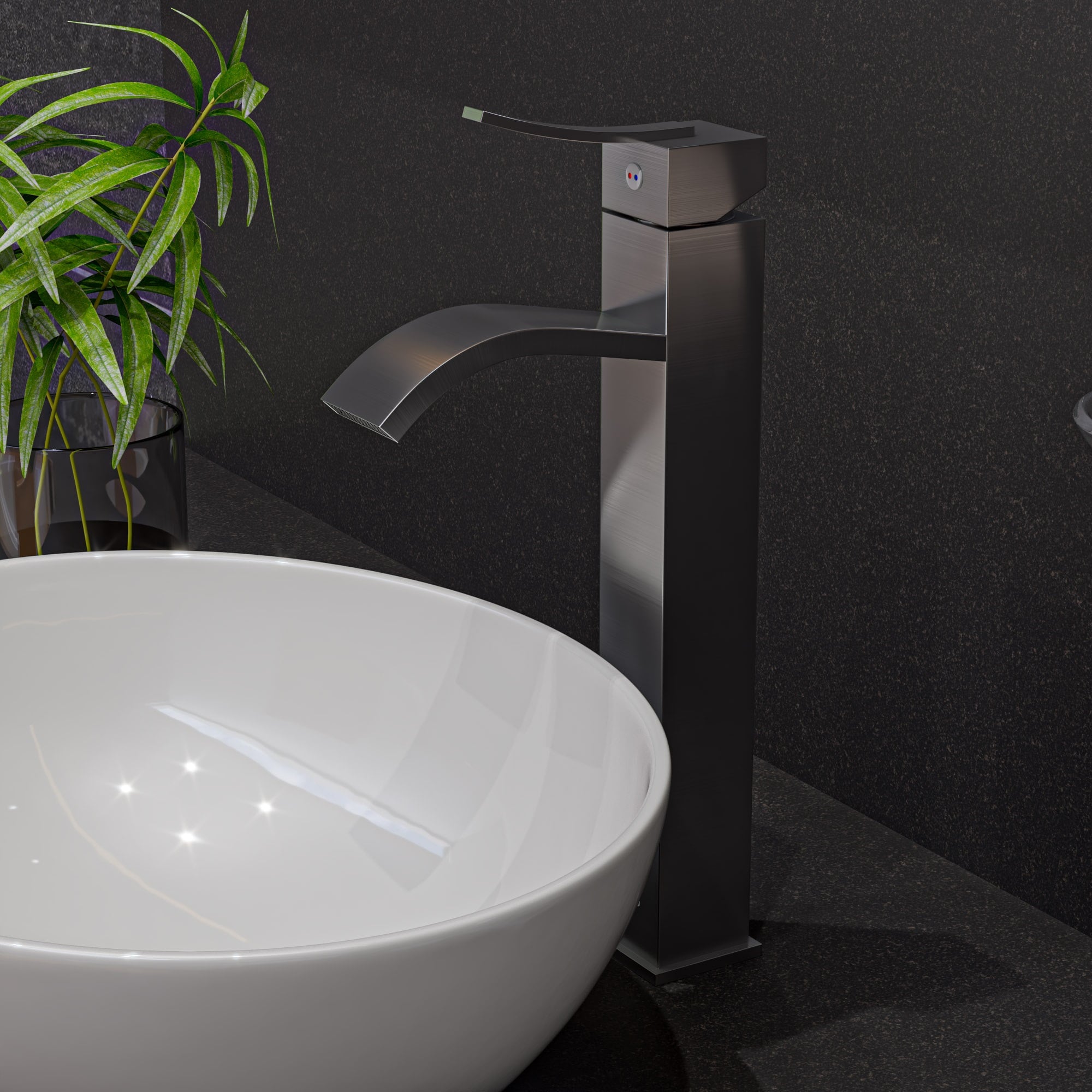 ALFI AB1158-BN Brushed Nickel Vessel 1-handle Low-arc Commercial/Residential Handle Bathroom Sink Faucet