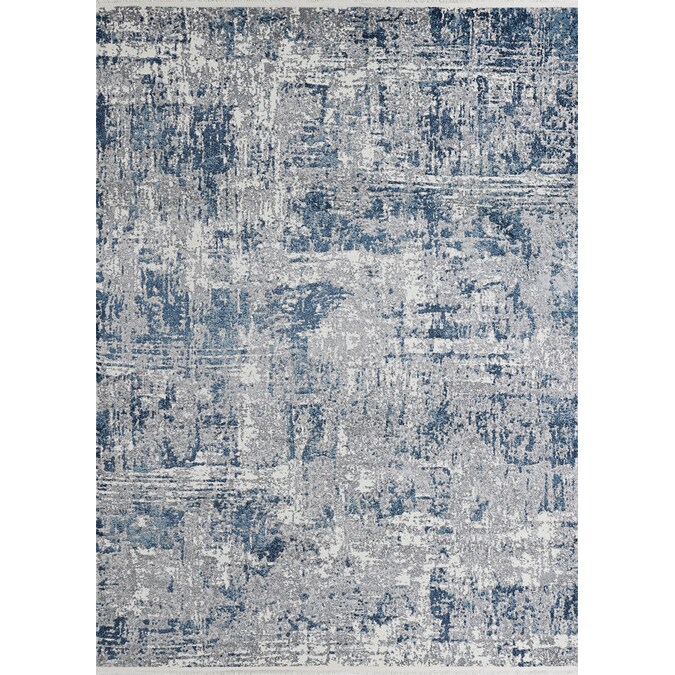 Blue Grey Indoor Abstract Area Rug, Blue And Grey Area Rugs