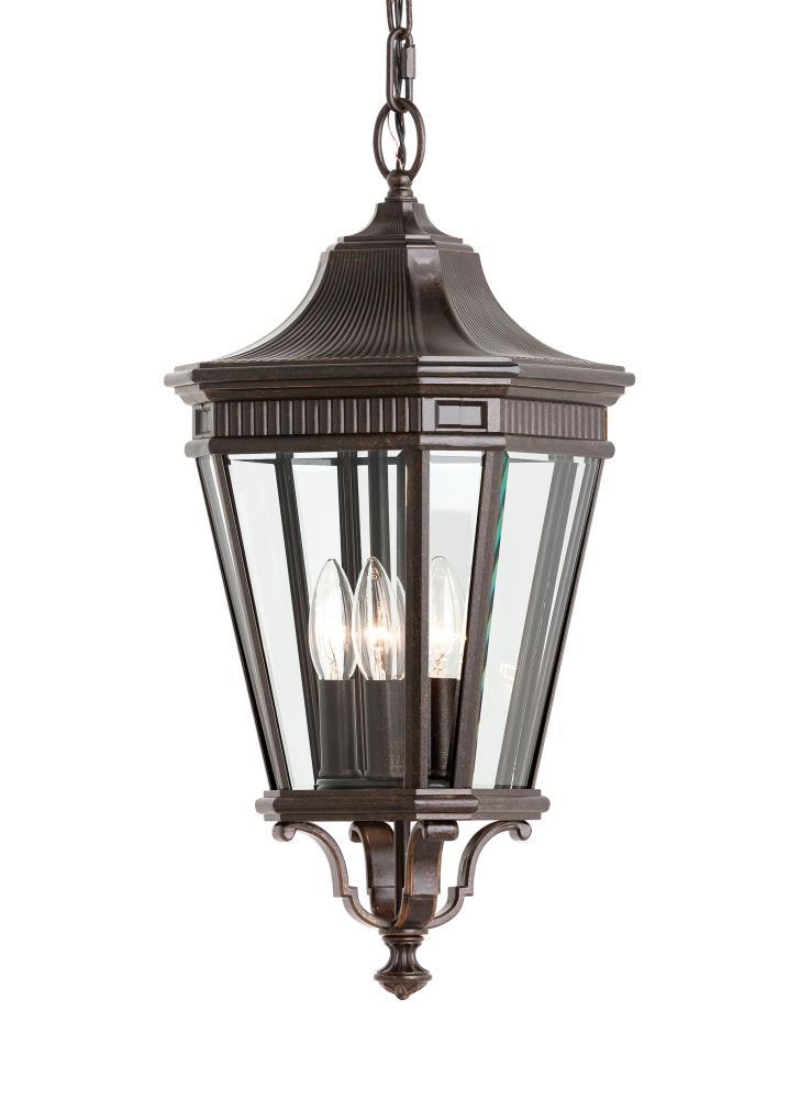 Generation Lighting OL5411GBZ Cotswold Lane 3 -Light Grecian Bronze Traditional Clear glass Lantern Small Outdoor Hanging Pendant light