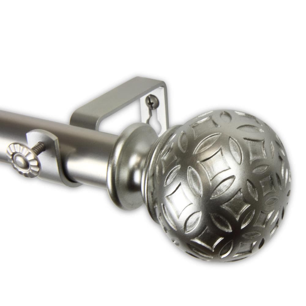 Hart & Harlow L100-35-1605 Oliver 1-in 160-in to 240-in Satin nickel Steel Single curtain rod with Finials