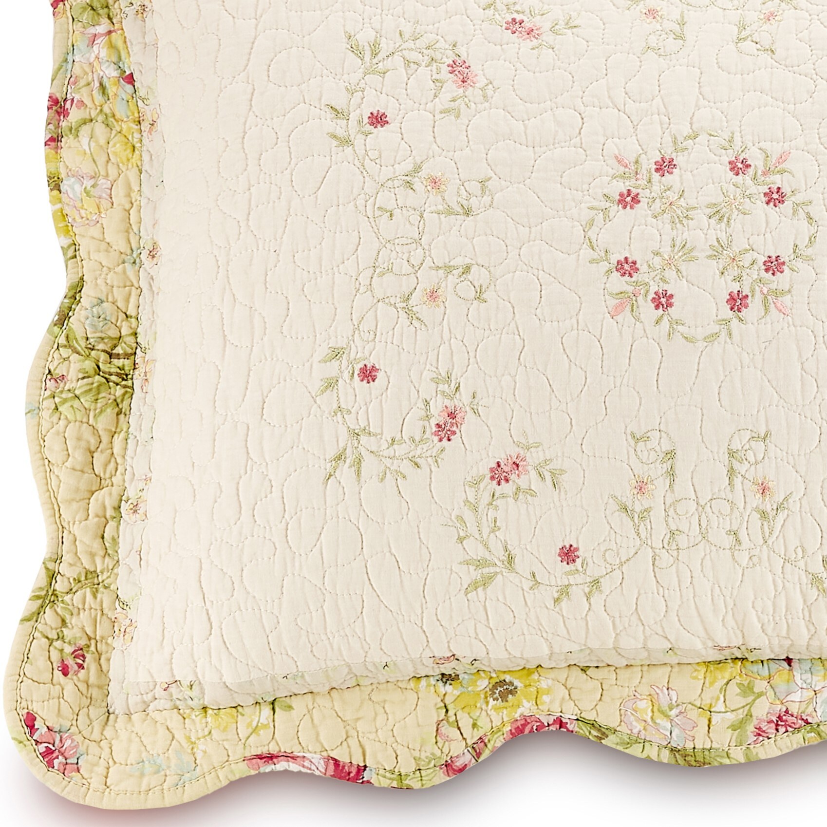 Standard Yellow Embroidered Cotton Floral Sham