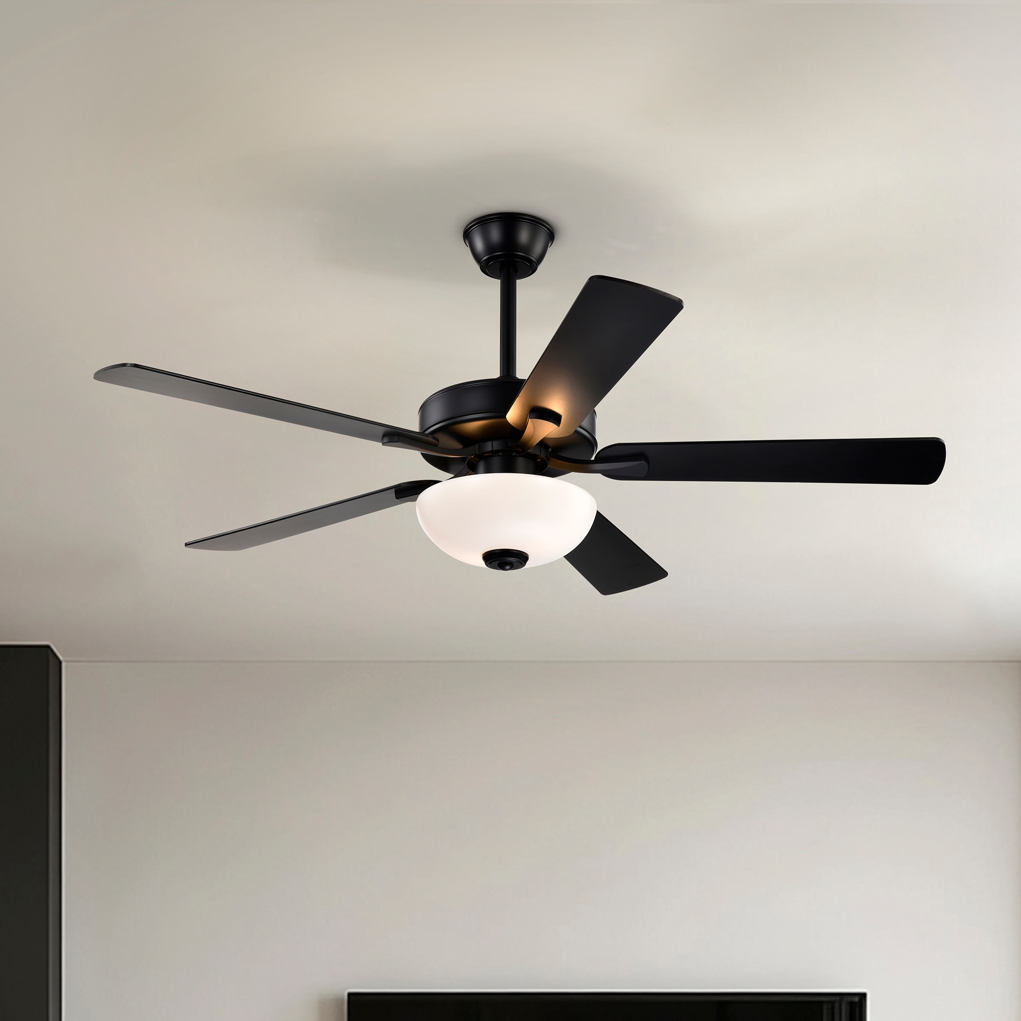 Edvivi FFG7315BK 52-in Integrated LED Matte Black with Black / Rustic Charcoal Blades Ceiling Fan With Light - Remote Included ( 5 -Blade )