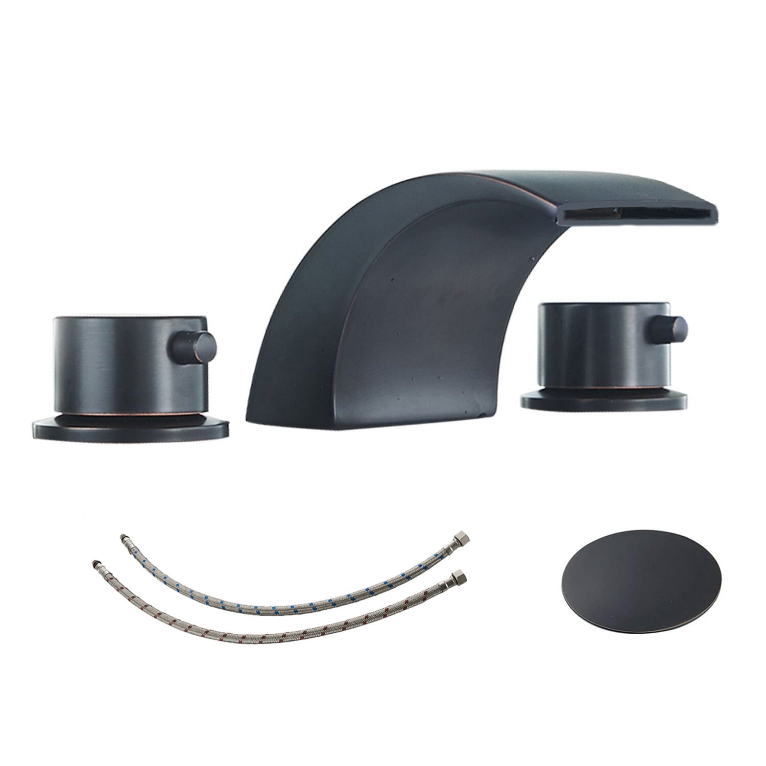 WELLFOR FH716436-ORB Oil Rubbed Bronze Widespread 2-handle Waterfall Residential Handle Bathroom Sink Faucet with Drain