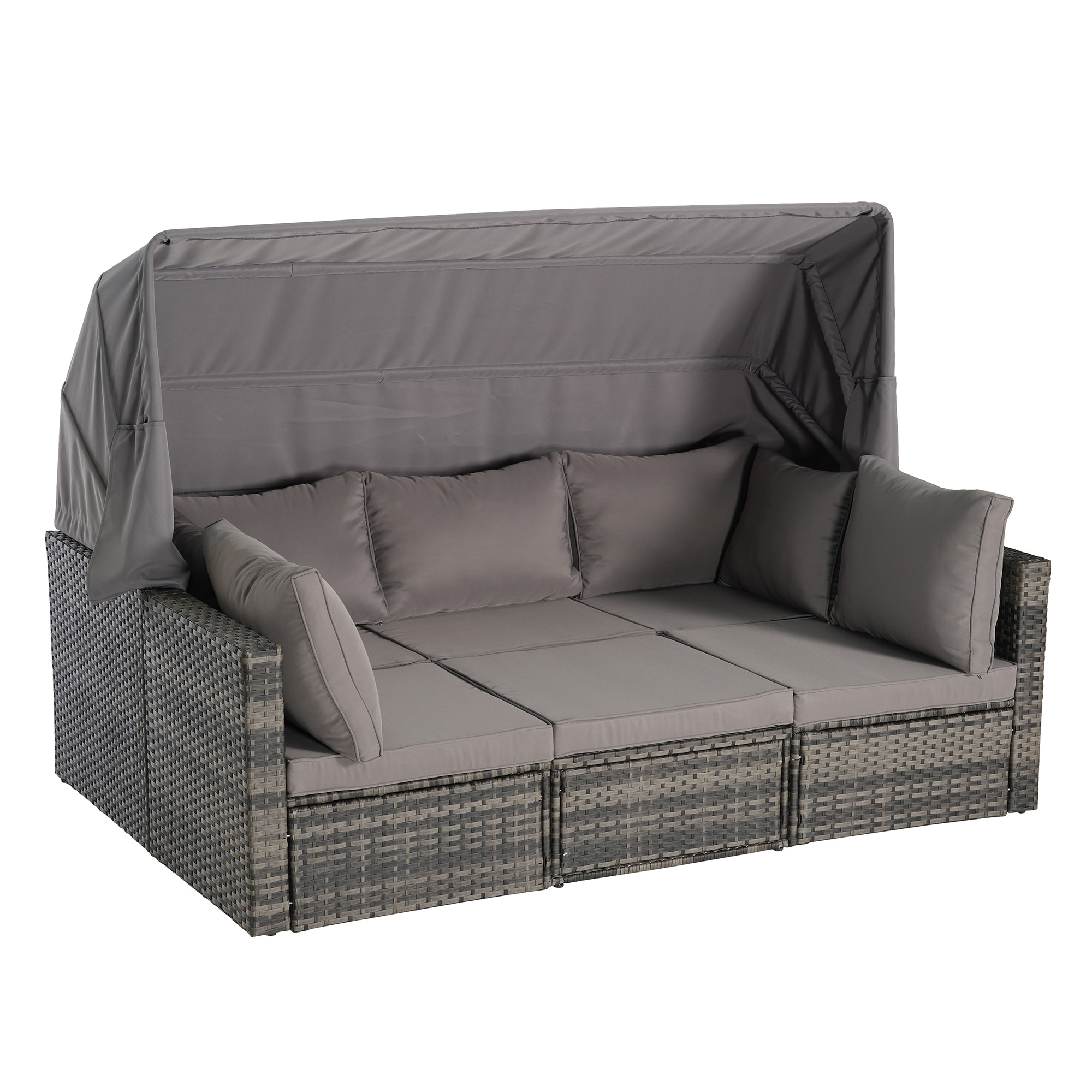 SINOFURN SYB670032GY Wicker Outdoor Daybed with Gray Cushions and Wicker Frame