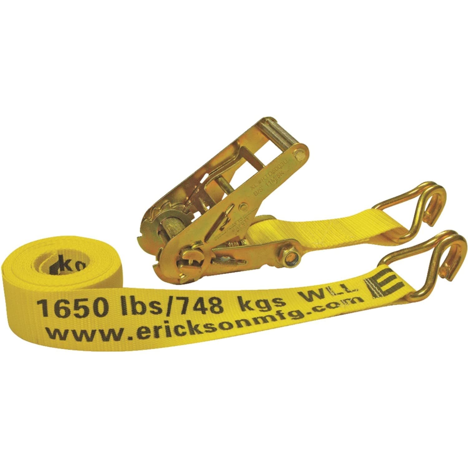 Erickson 52300 Yellow 2 x 15' Medium Duty Ratcheting Tie-Down Strap #52300