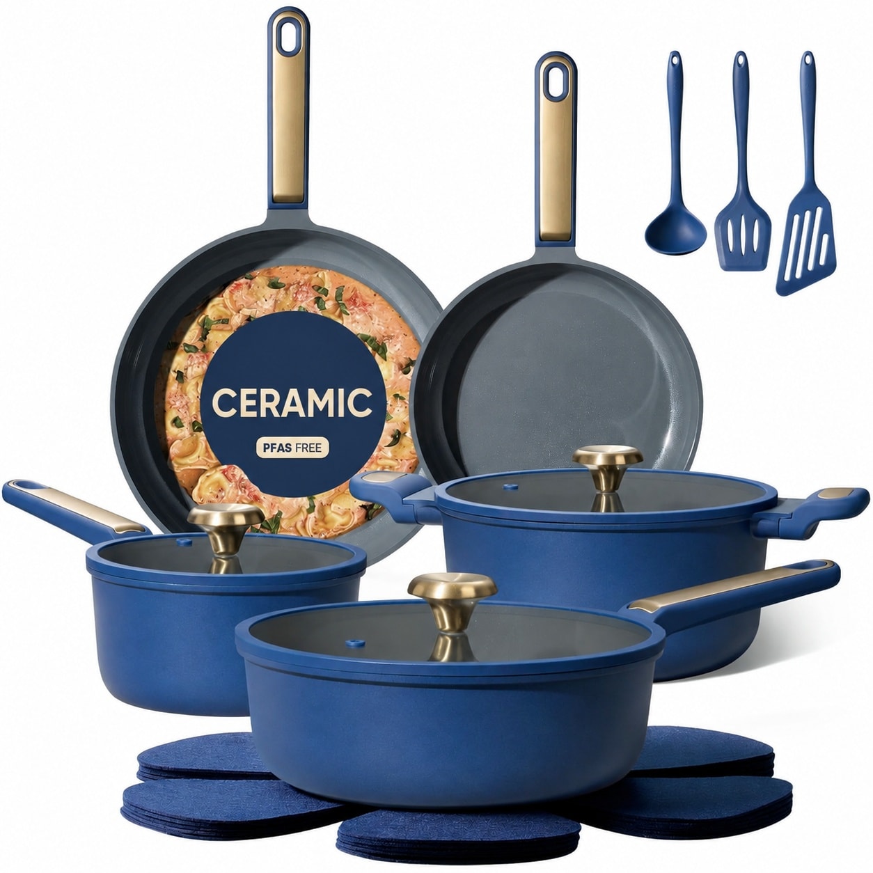 DHMHD  Ceramic Cookware Set 16 Piece Non Stick Pots and Pans Kitchen Cooking Set Blue durable home and garden accessory designed for everyday use