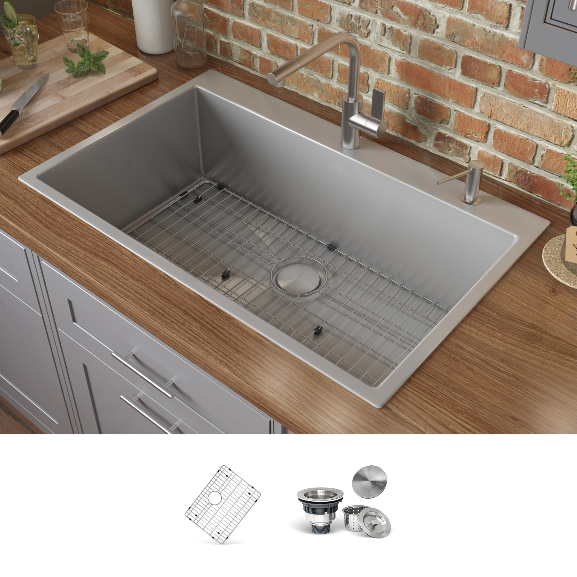 Ruvati RVH8008 Kitchen Sinks Drop-in 28-in x 22-in Stainless steel Single bowl 16 -Gauge Kitchen Sink
