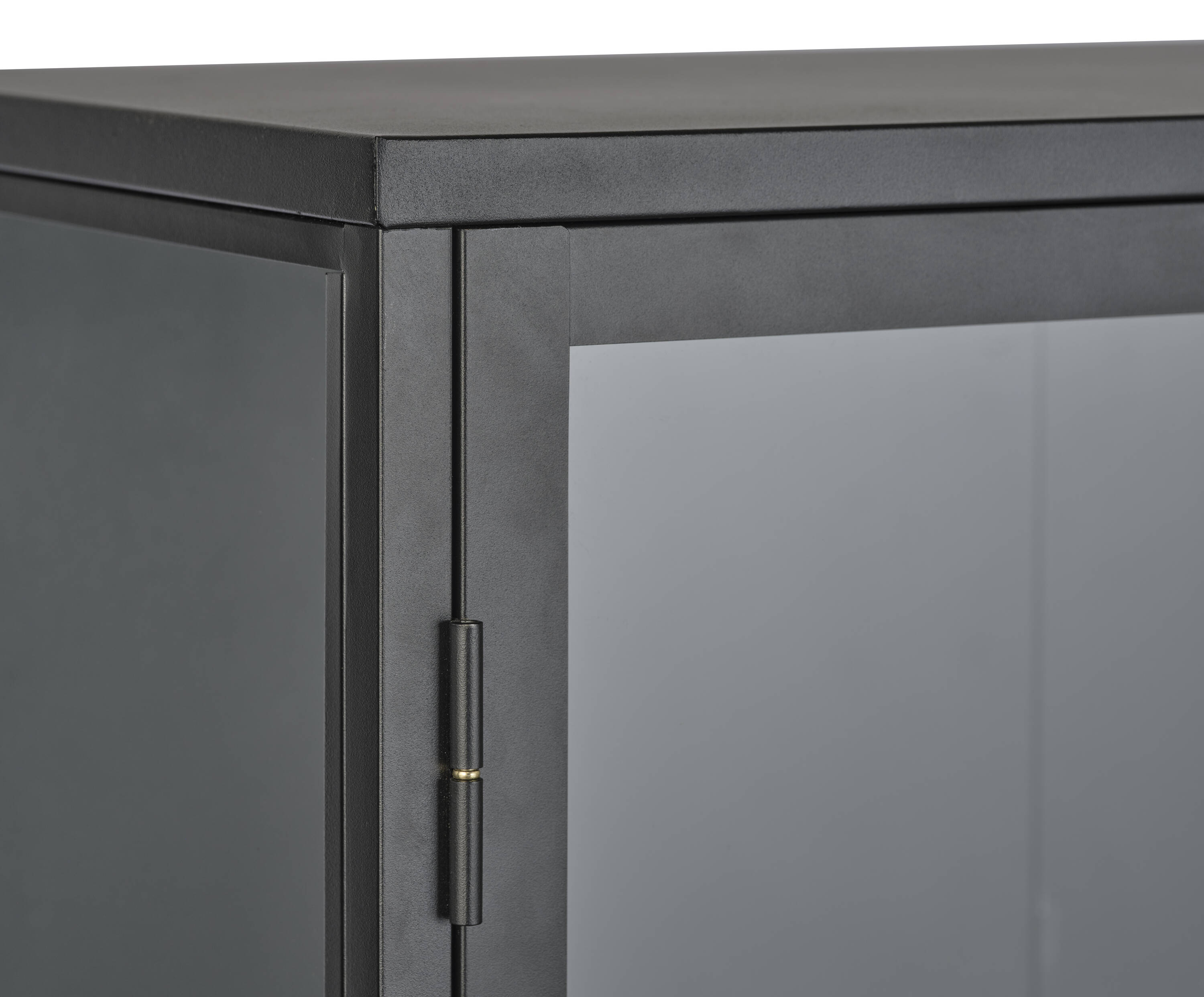 52-Inch Black Metal and Glass Sideboard with Brass Knobs