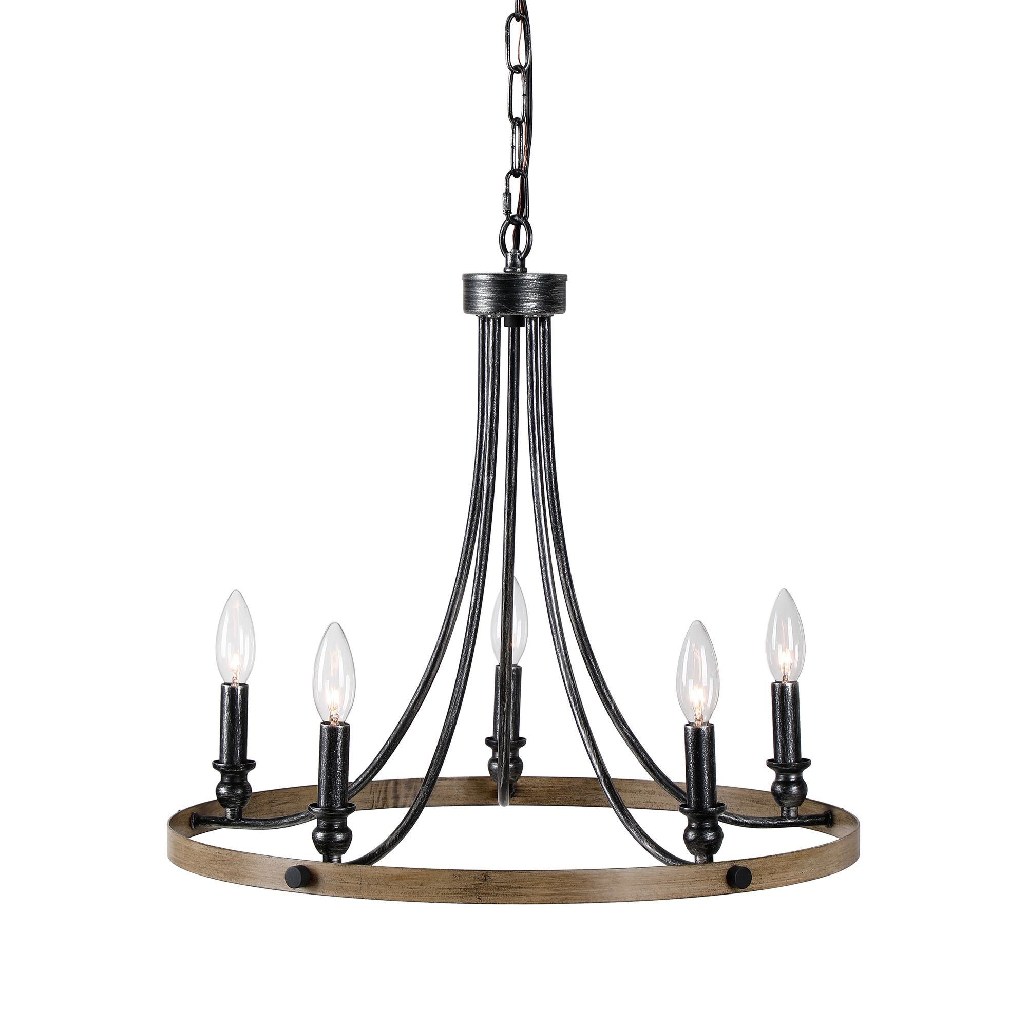 Parrot Uncle BBD2266-5BZ 5-Light Distressed Black and Brushed Wood Farmhouse Dry rated Chandelier