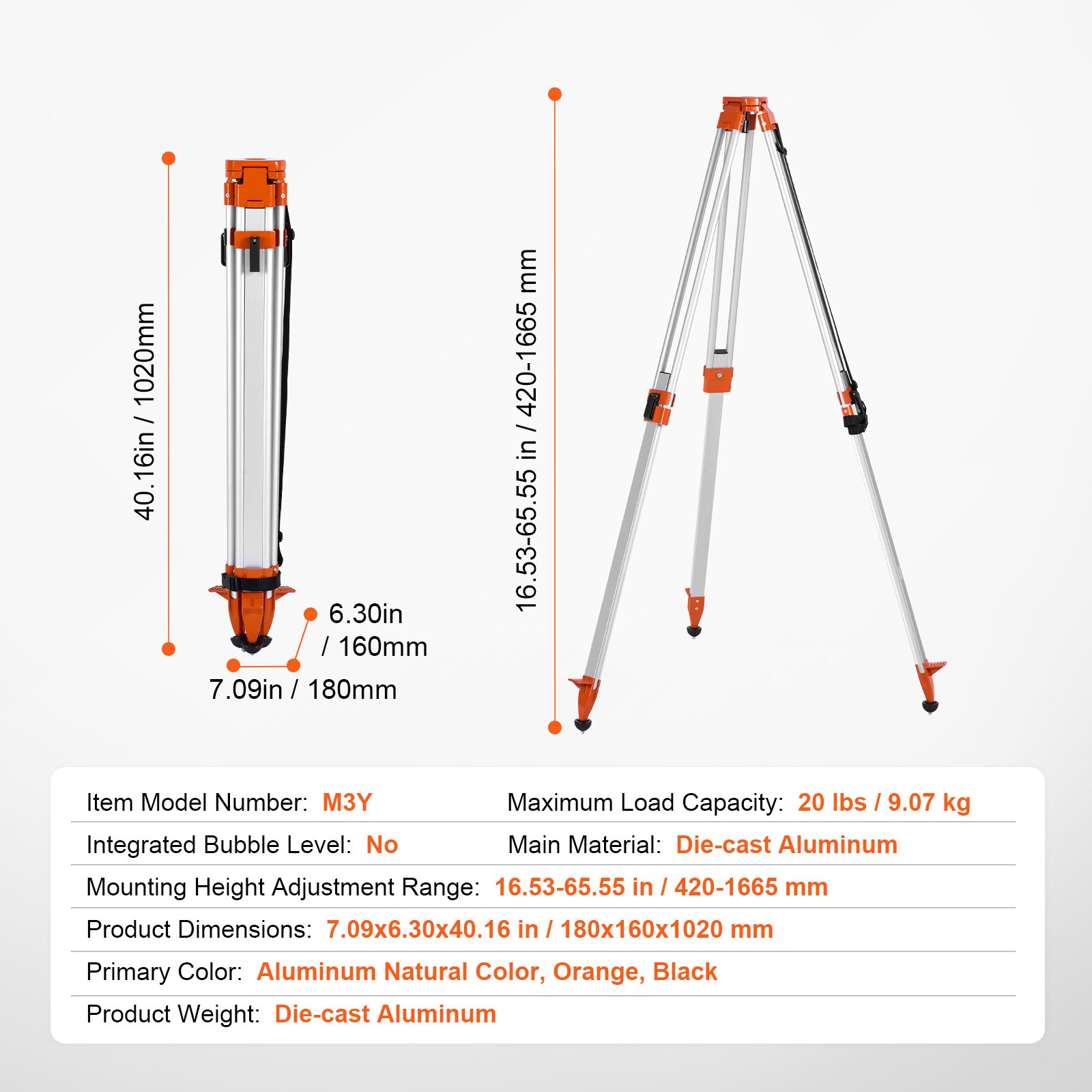 GIVIMO 5/8-11 Thread Laser Level Tripod Stand 16.53 to 65.55-in Height ...