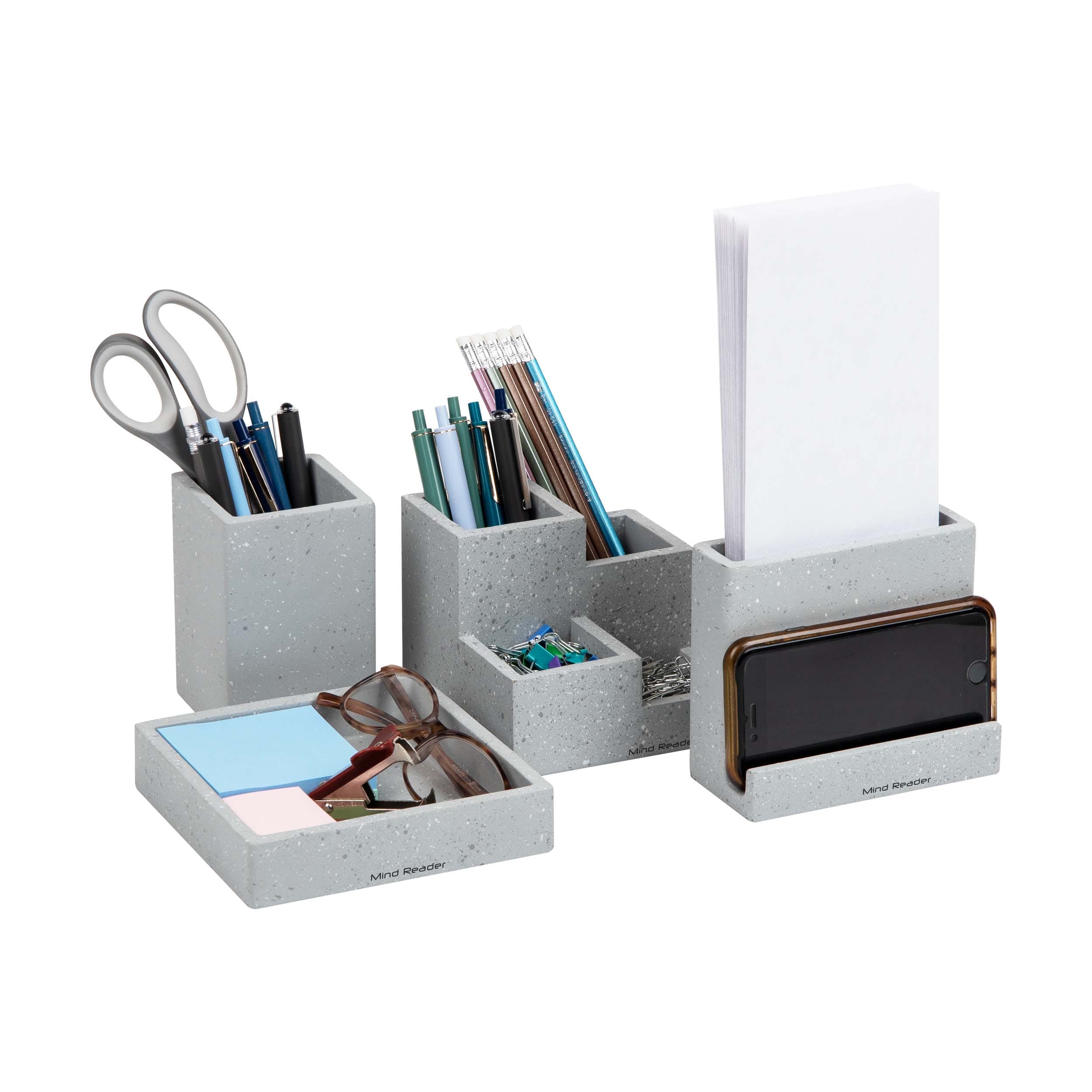 Office Desk Organizer, White Acrylic, with Drawer, 9 Compartments, All in  One Office Supplies and Cool Desk Accessories Organizer, Pen Holder,  Enhance