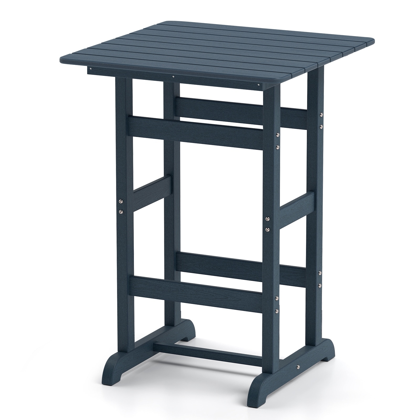 Volenca 30-in Outdoor Weatherproof HDPE Patio Square Bar Table with Slatted Tabletop and Steel Crossbars