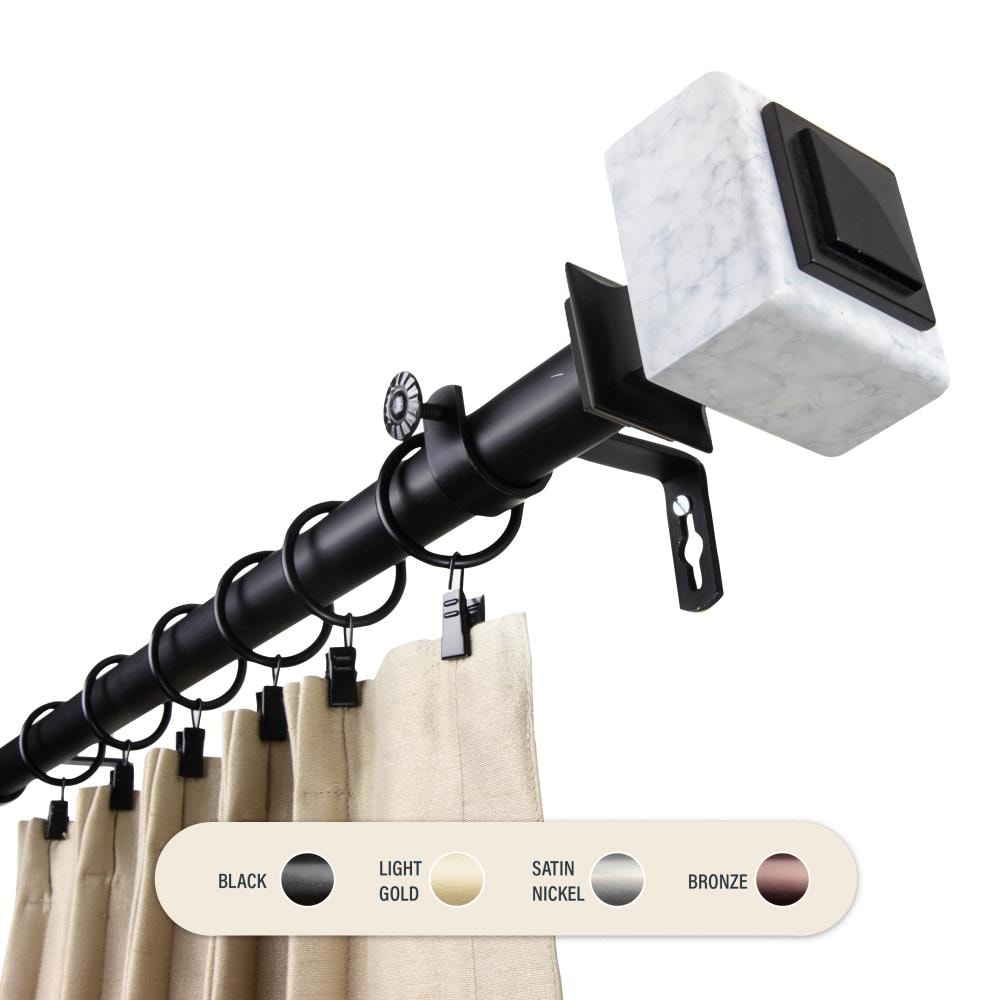 Hart & Harlow L100-56-992 1-in Bates 120-in to 170-in Black Steel Single curtain rod with Finials