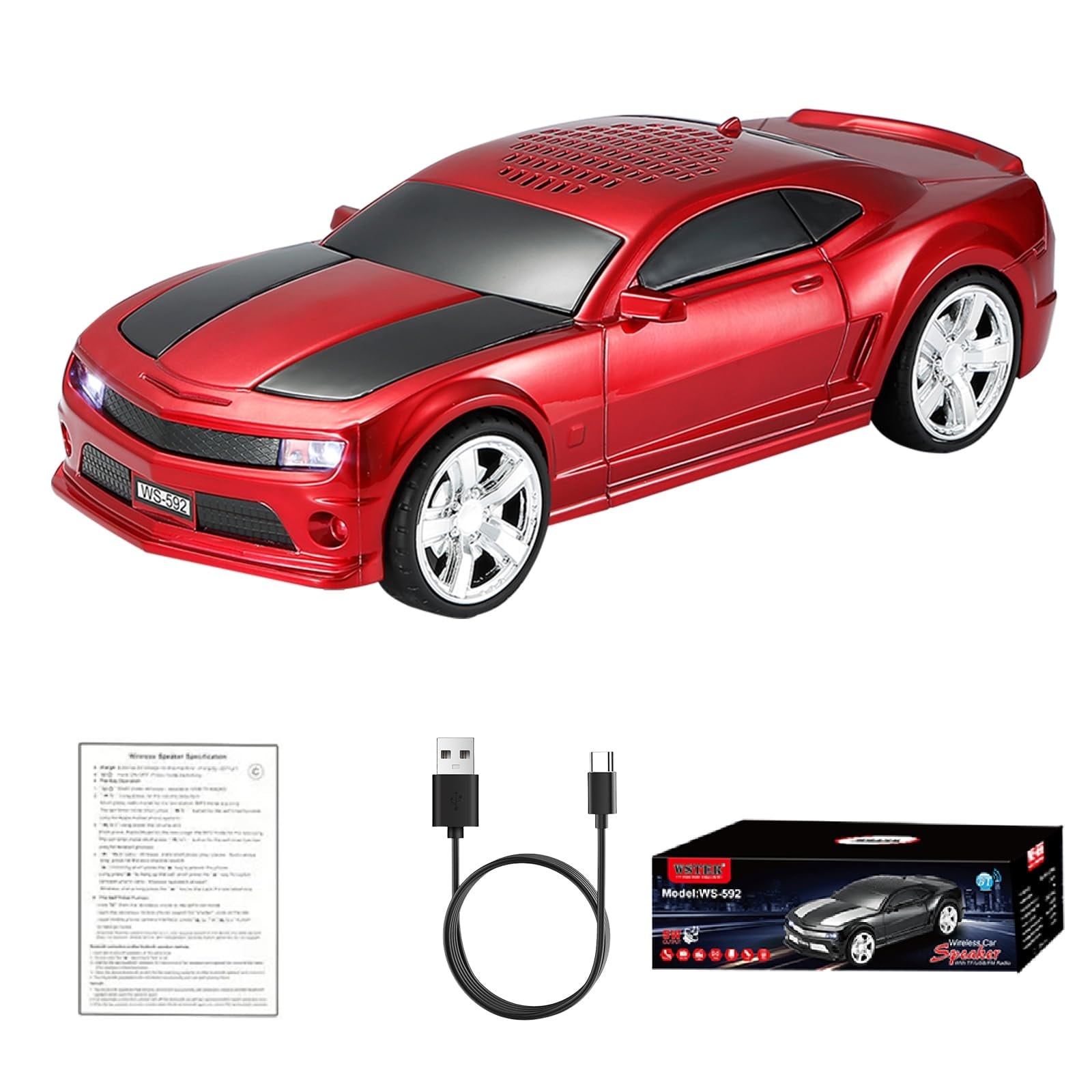 JVFCXXV WS592 Supercar Design Bluetooth Speaker Portable Car Model Wireless Speaker with TWS Stereo FM Radio LED Party Lights USB TF Playback #LJV0820G932