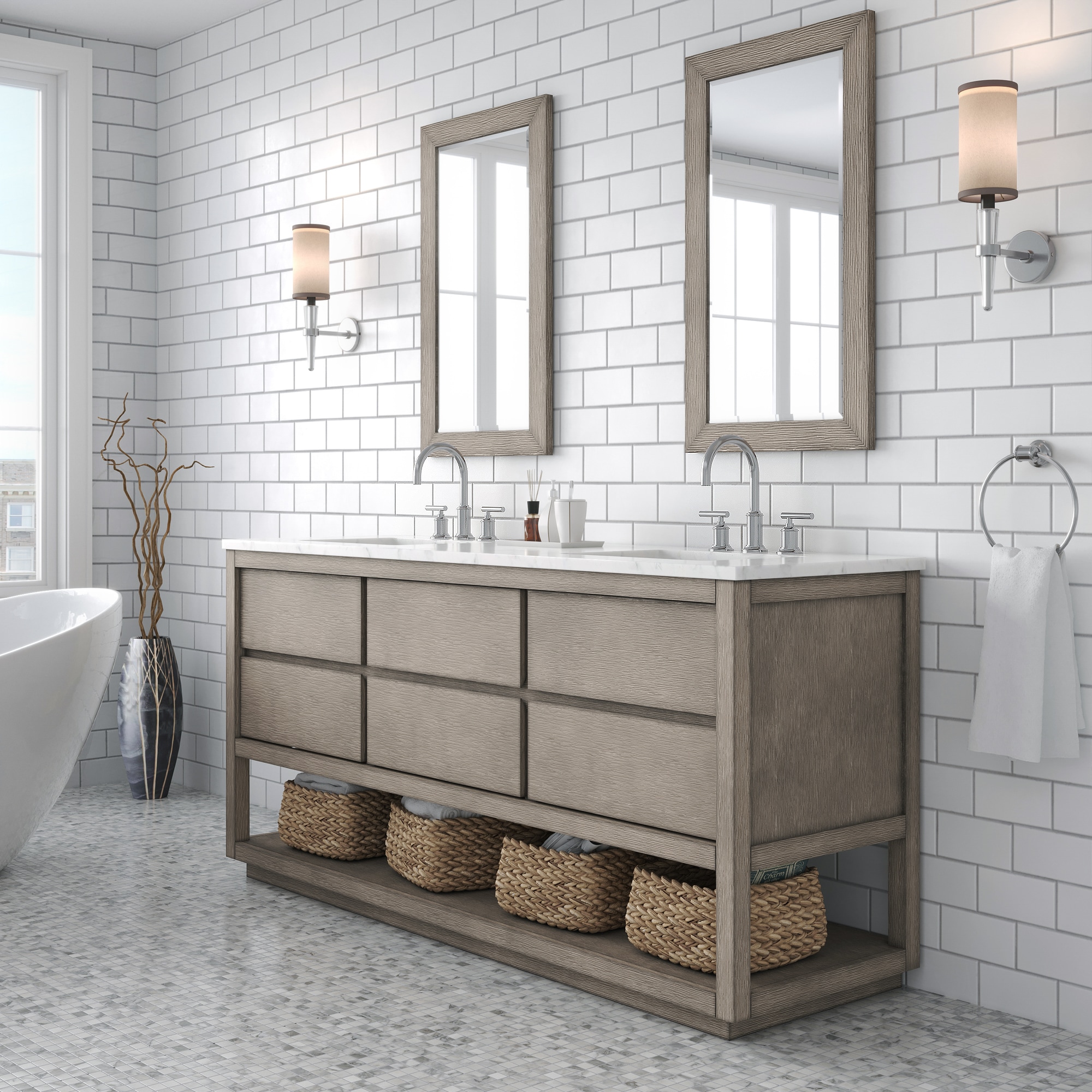 Water Creation Oakman 72-in Grey Oak Undermount Double Sink Bathroom 