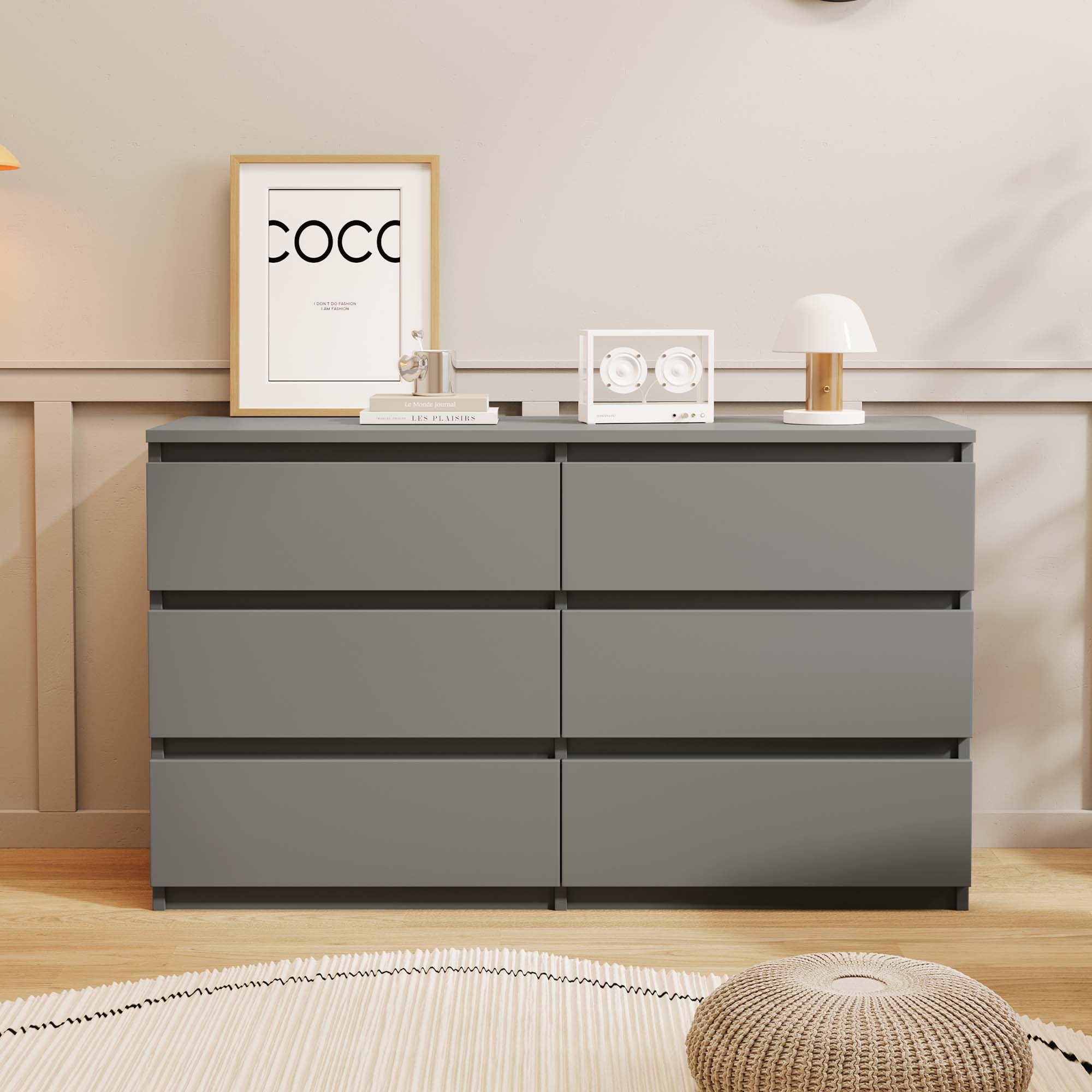Fun Orange FUN25DR05 Bedroom Dresser Grey 6 -Drawer Standard dresser