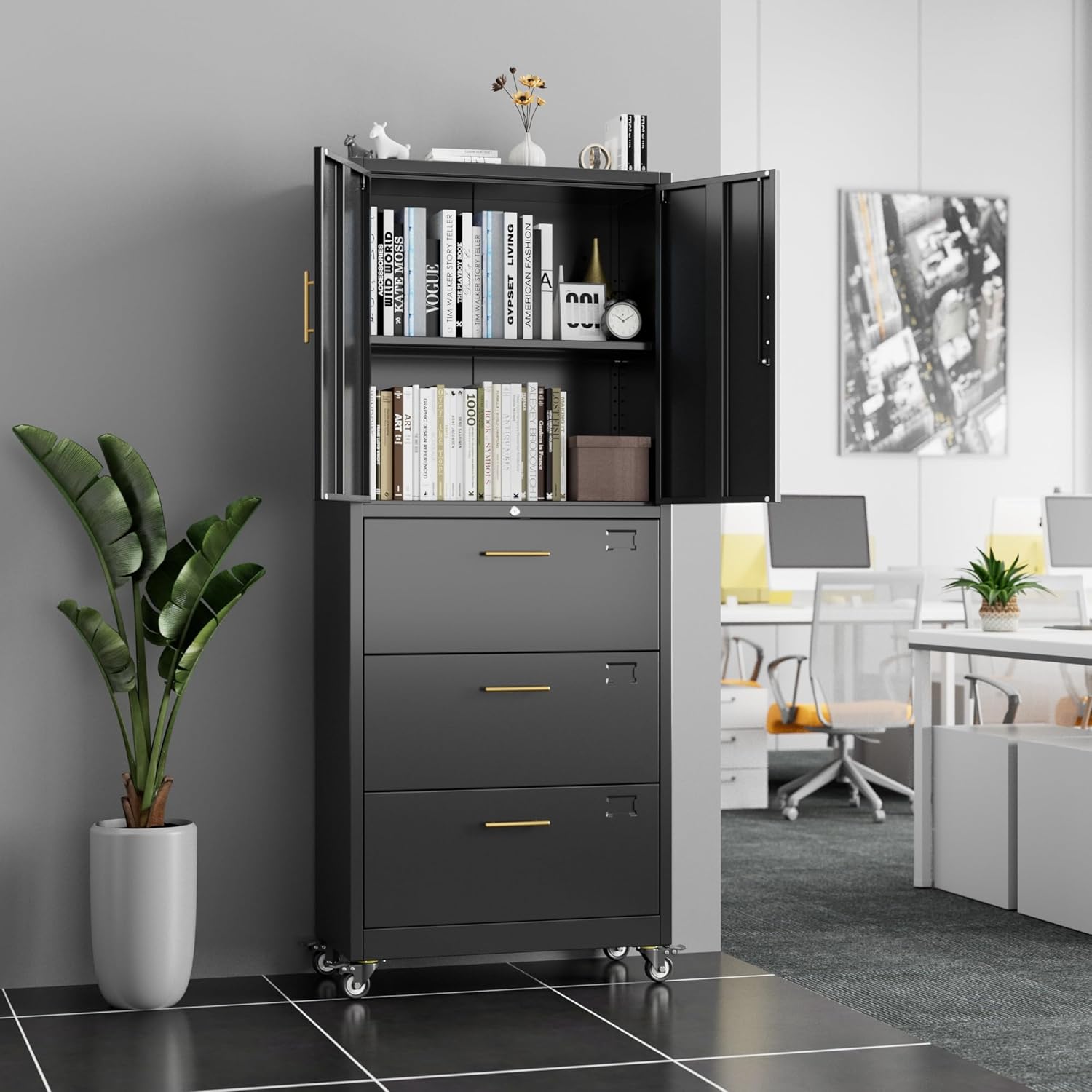 Boyel Living Metal File Cabinet with 3 Drawers and Shelf Lockable ...