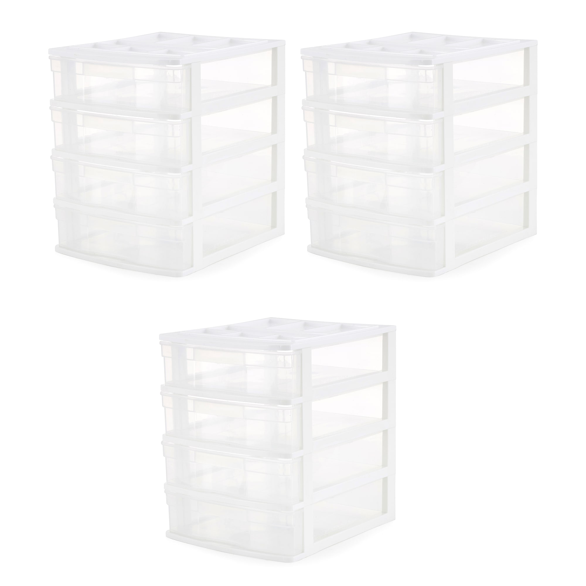 Gracious Living 4 Clear Desktop and Countertop Smooth Gliding Drawers  Storage Bin with Organizer Top Lid for Small Items, White