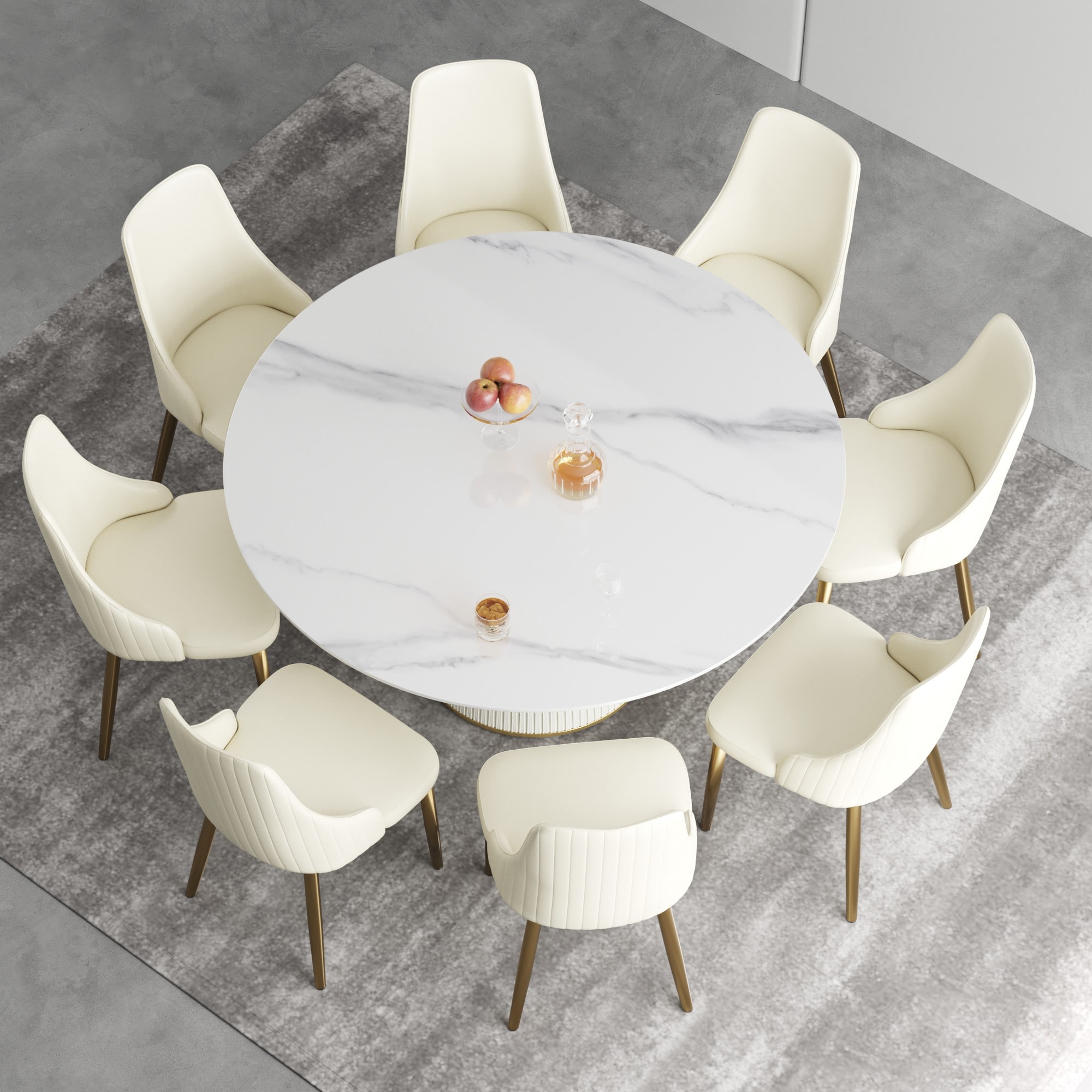 BuotiqHom DH-AT-150W-5W 59 in. White Round Contemporary/Modern Dining Table, Ceramic with Primed Metal Pedestal Base 59-in L x 29.5-in H