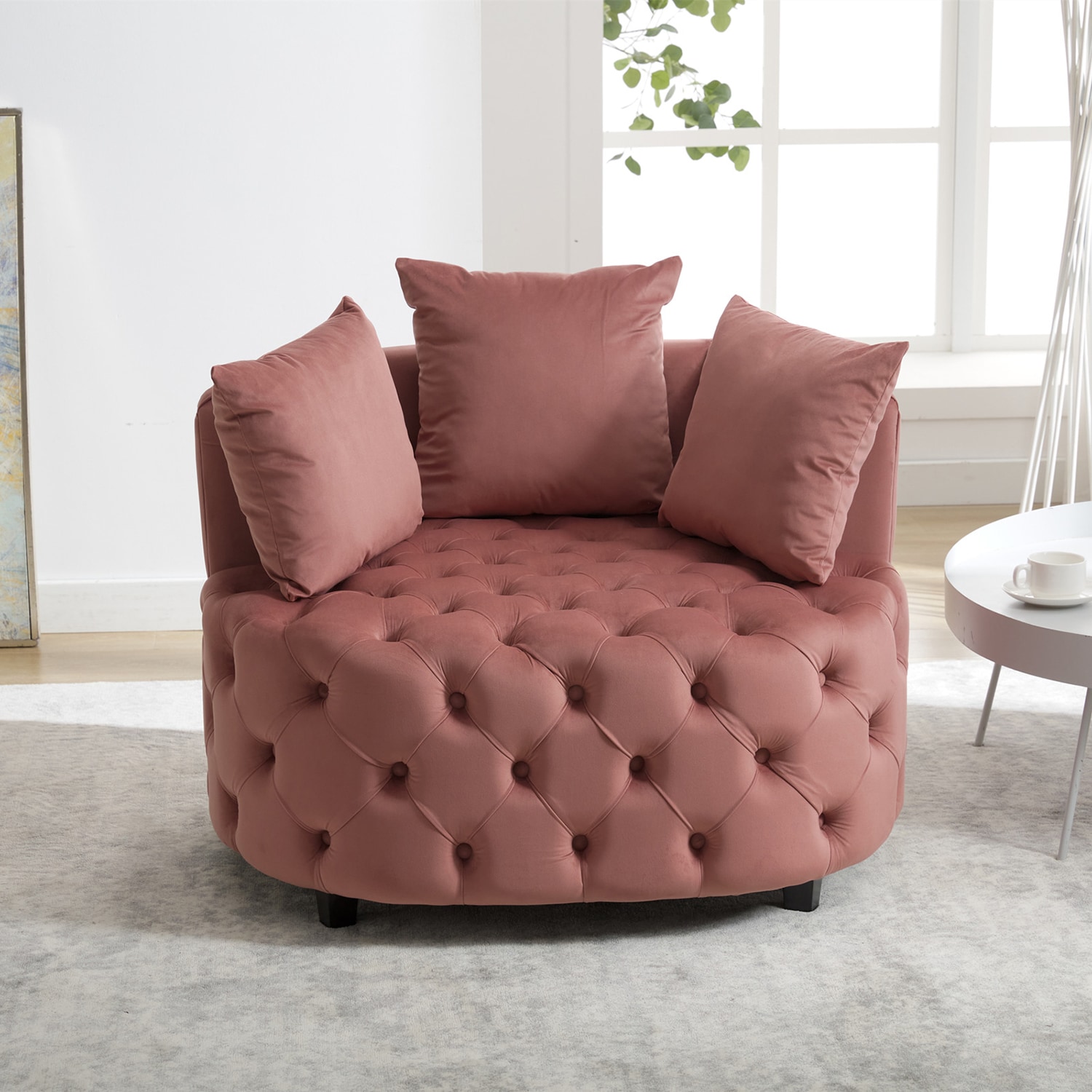 Mondawe MO-AA94737 Modern Pink Velvet Barrel Chair